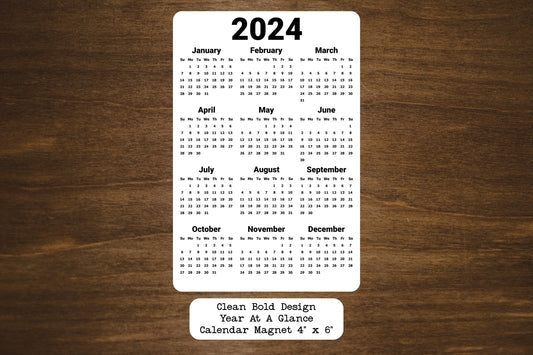 Calendar Magnet Clean Bold Design 4" x 6"