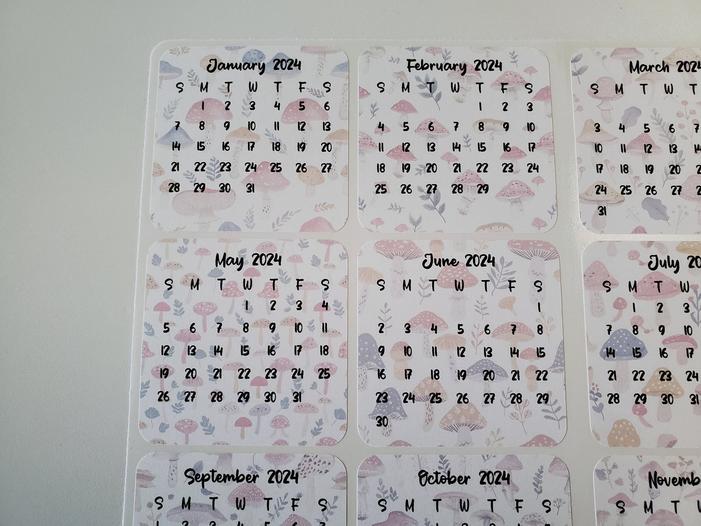 Mini Calendar Stickers with Mushrooms - Style E