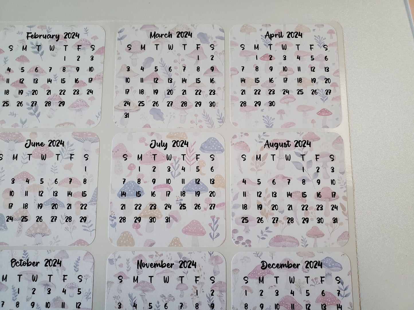 Mini Calendar Stickers with Mushrooms - Style E