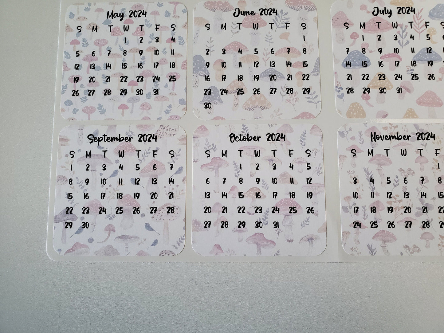 Mini Calendar Stickers with Mushrooms - Style E