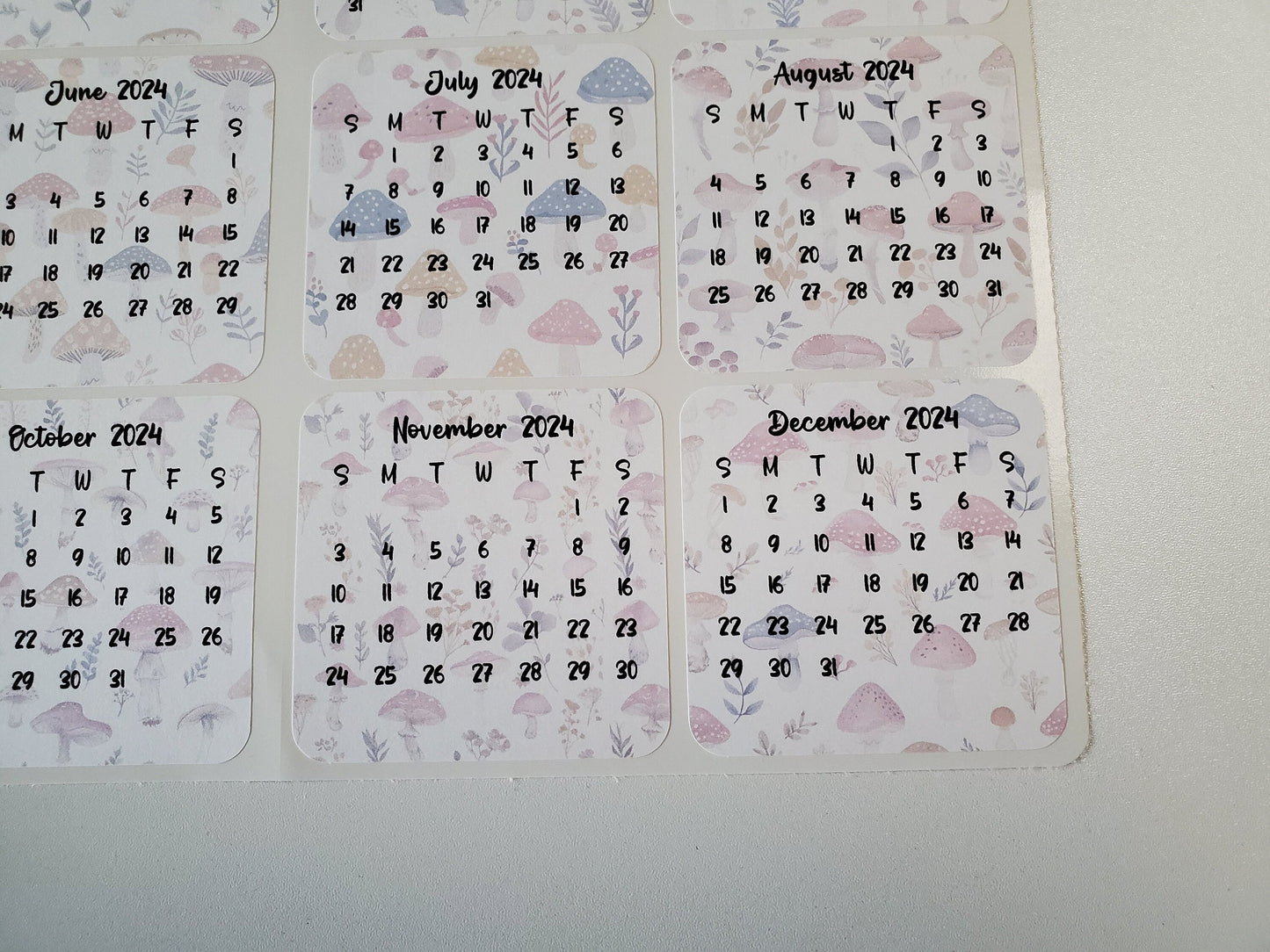 Mini Calendar Stickers with Mushrooms - Style E