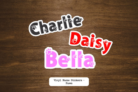 Custom Name Stickers with Paws Design