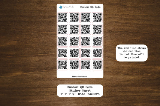 Custom QR Code Sticker Sheet With Twenty 1" x 1" Stickers