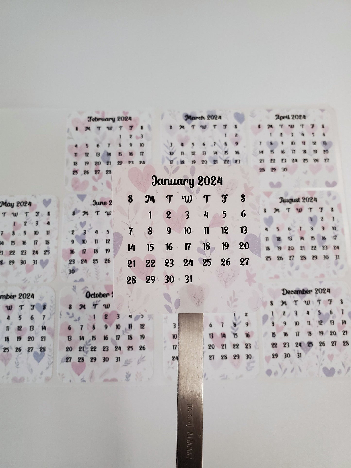 Mini Calendar Stickers with Hearts - Style D