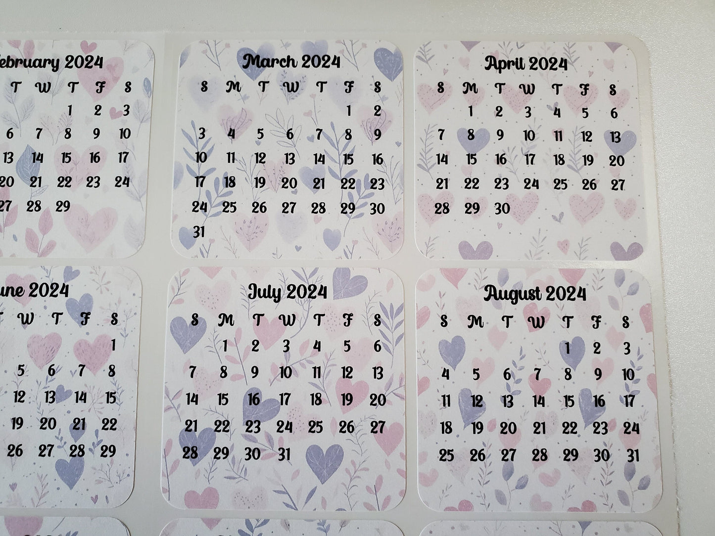 Mini Calendar Stickers with Hearts - Style D