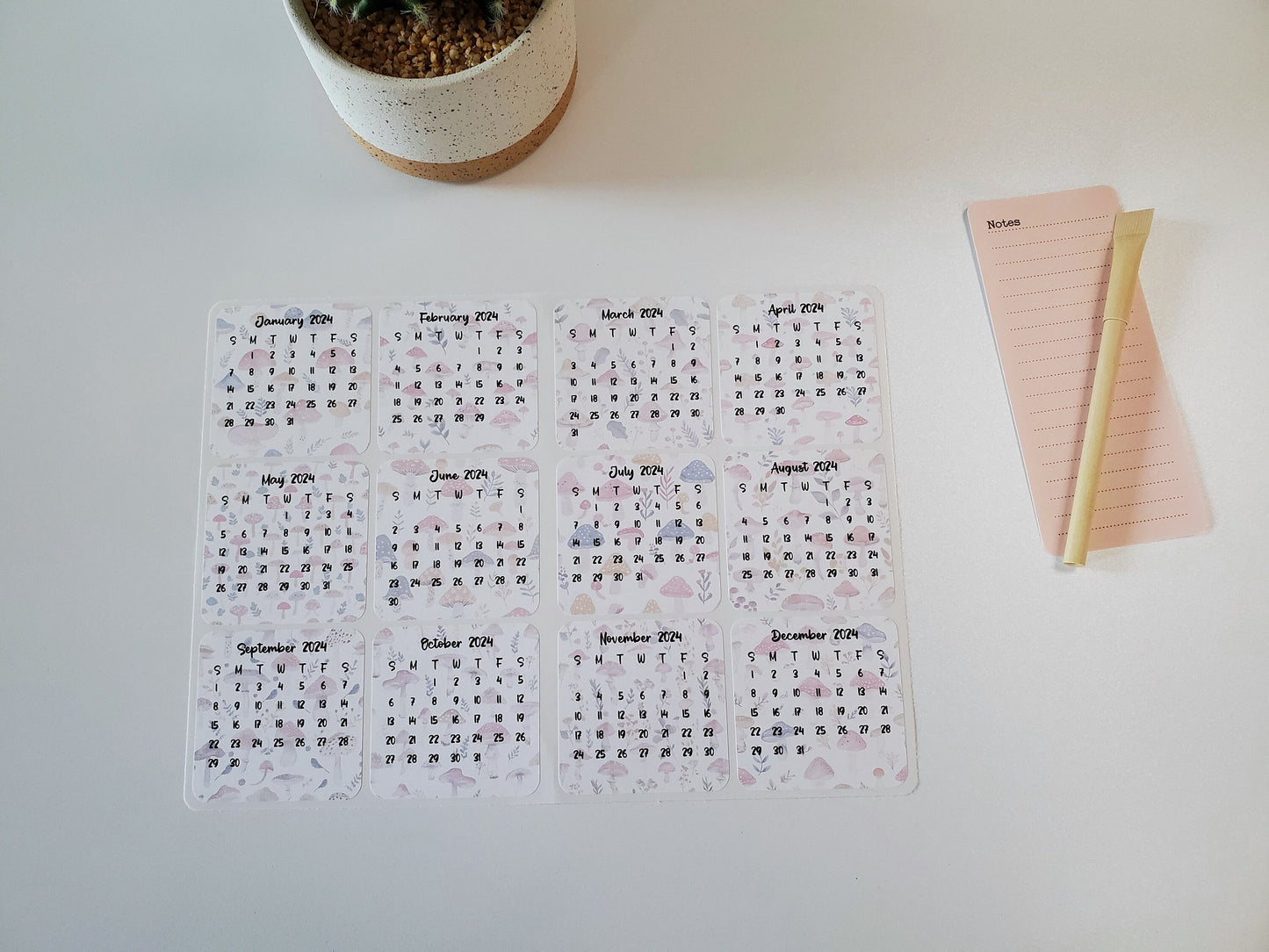 Mini Calendar Stickers with Mushrooms - Style E