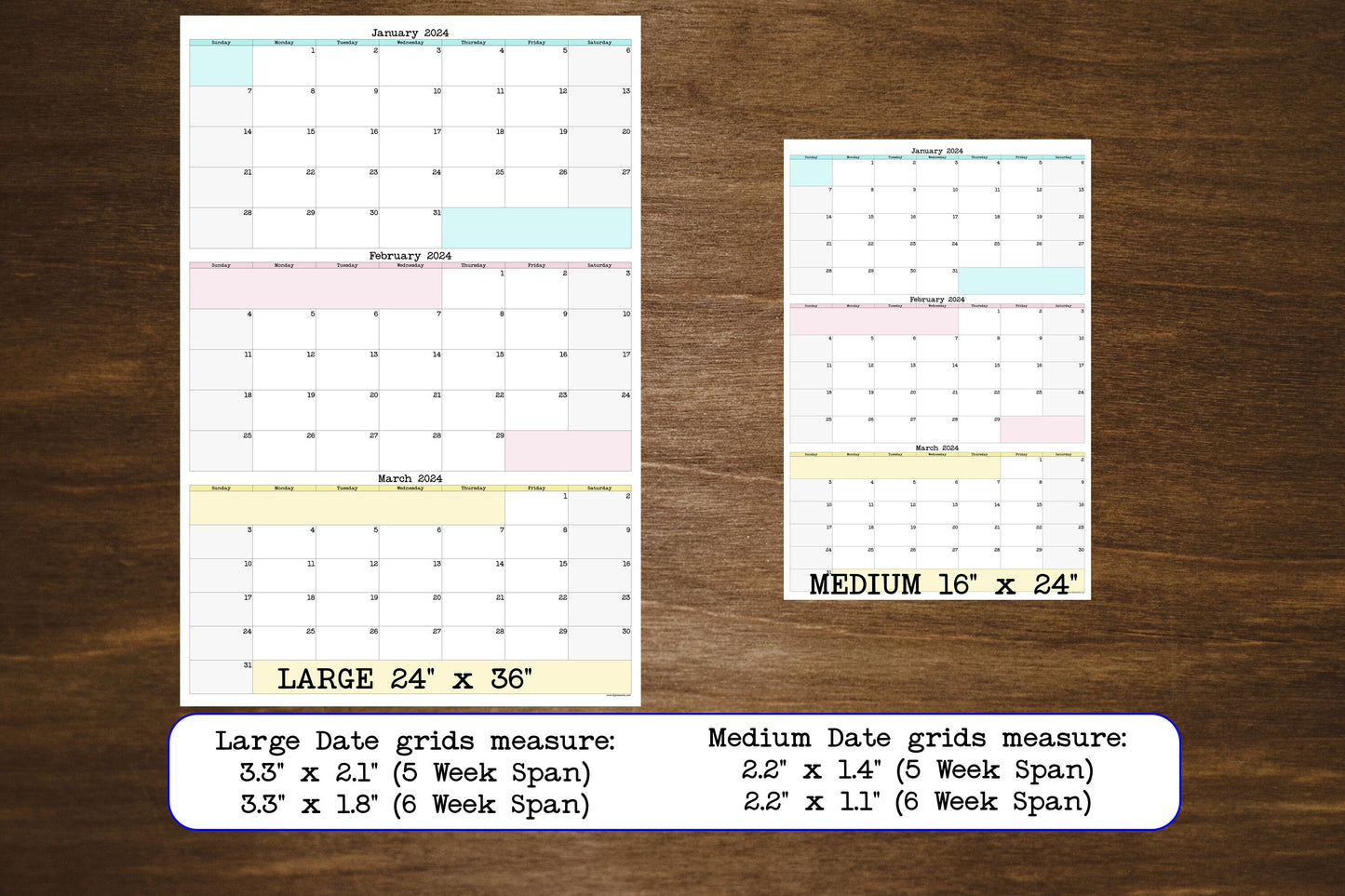 Large Quarterly Wall Calendar With Three Months