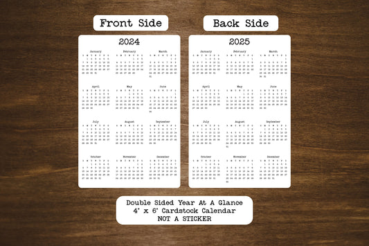 Double Sided Year At A Glance Cardstock Calendar With 2 Years 4" x 6"