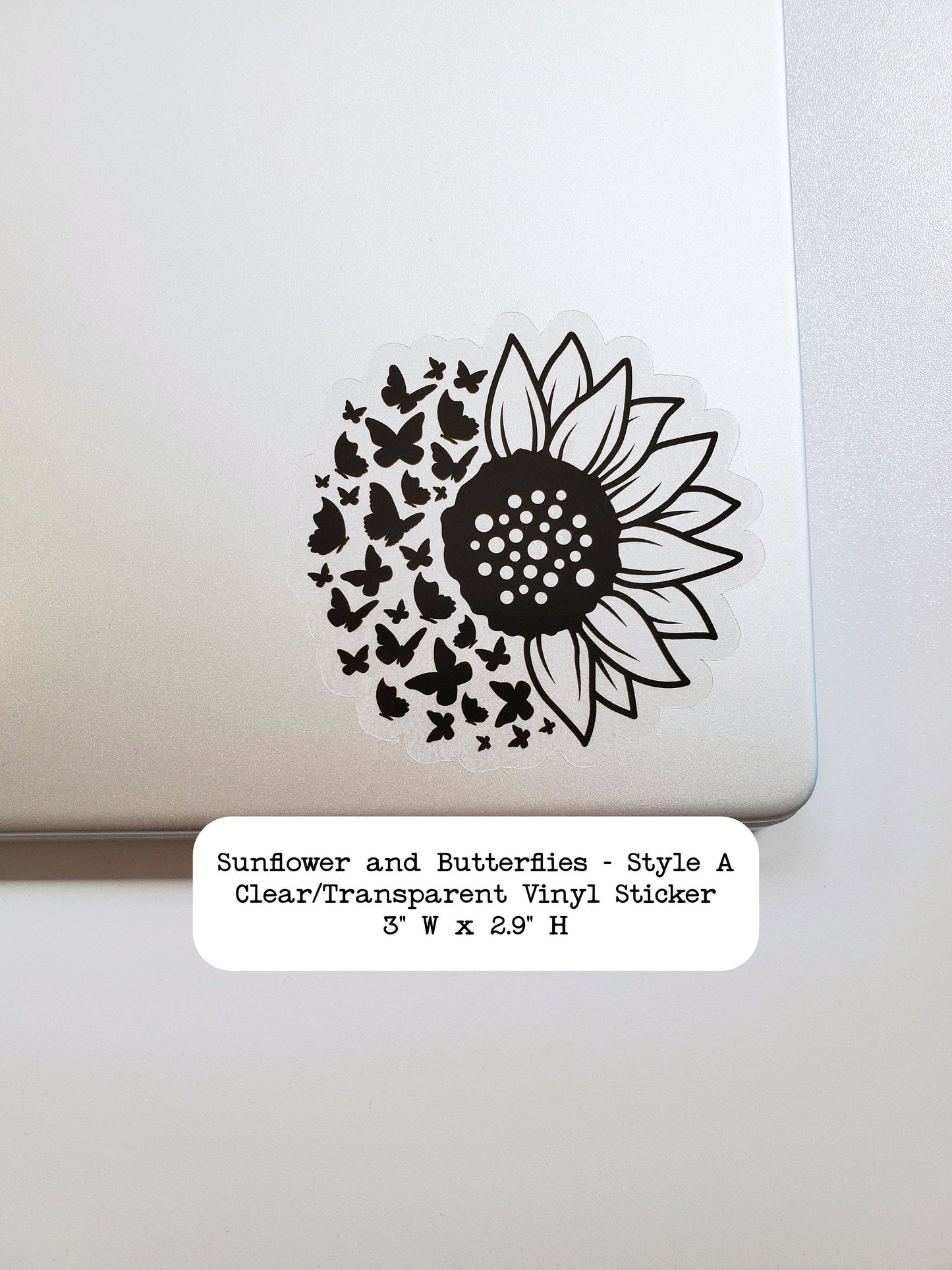 Sunflower and Butterflies Clear Vinyl Sticker - Style A