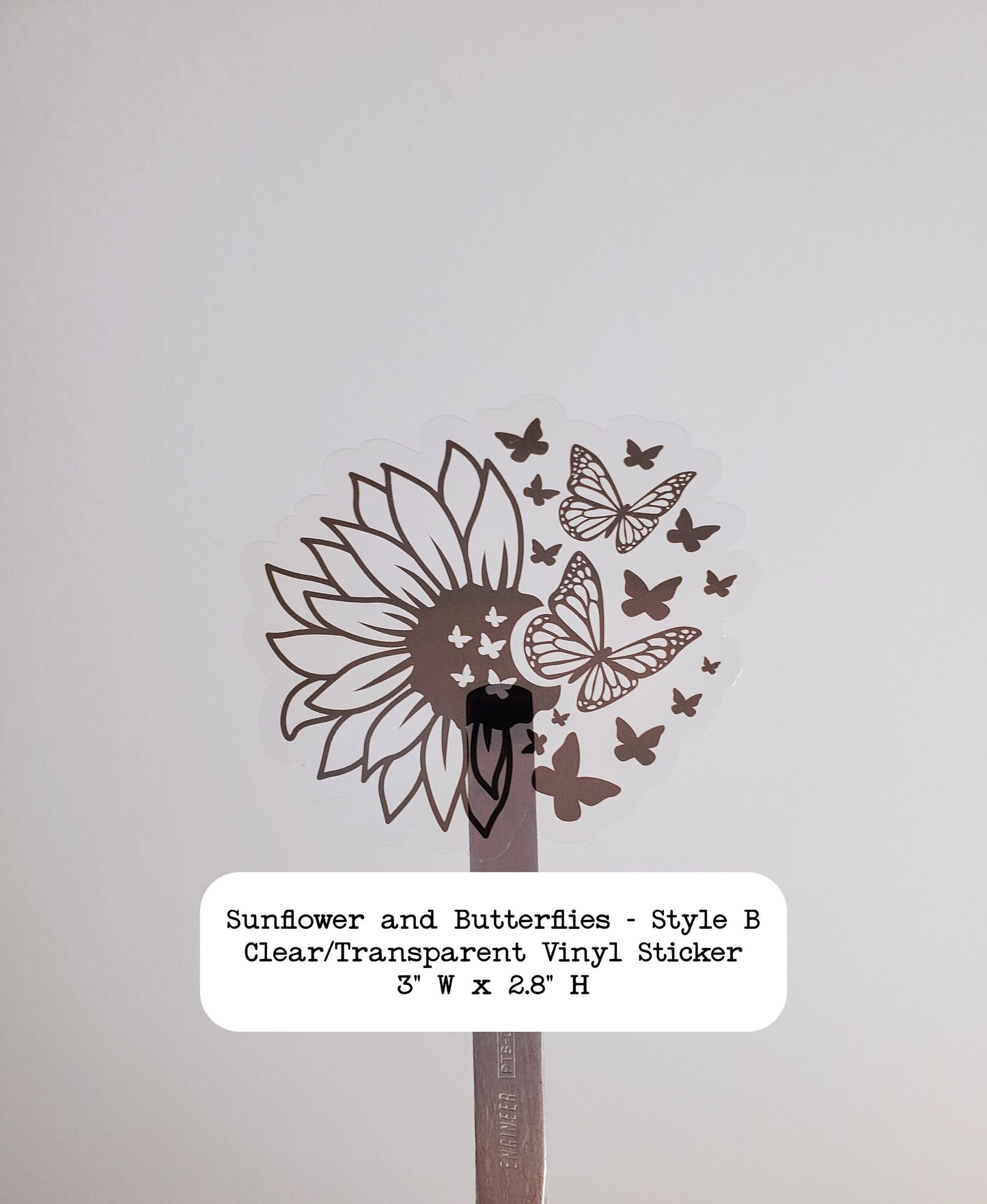 Sunflower and Butterflies Clear Vinyl Sticker - Style B