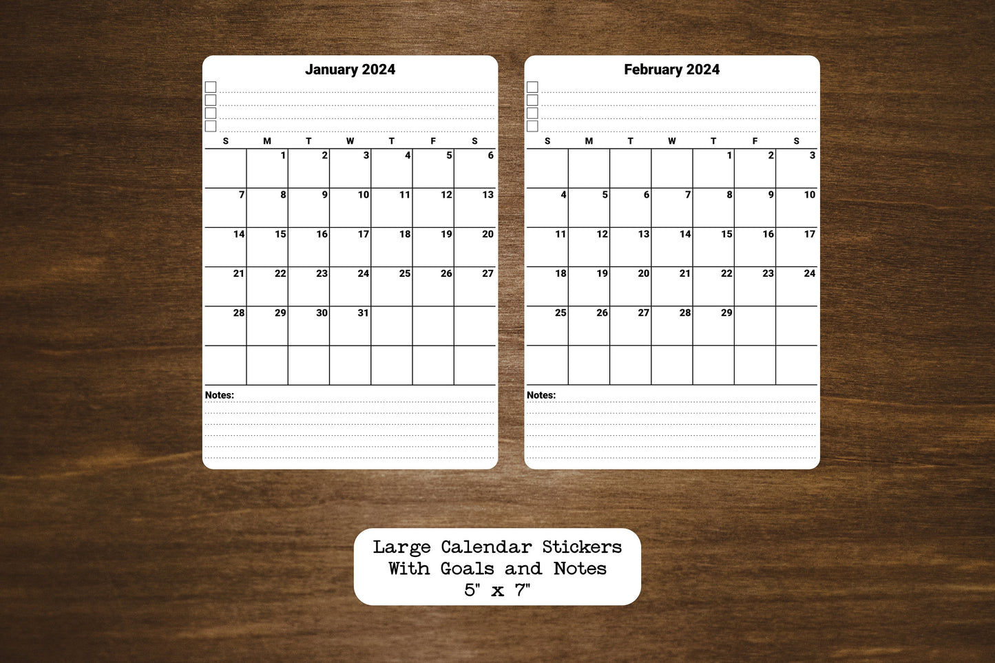 Large Calendar Stickers With Goals and Notes Section