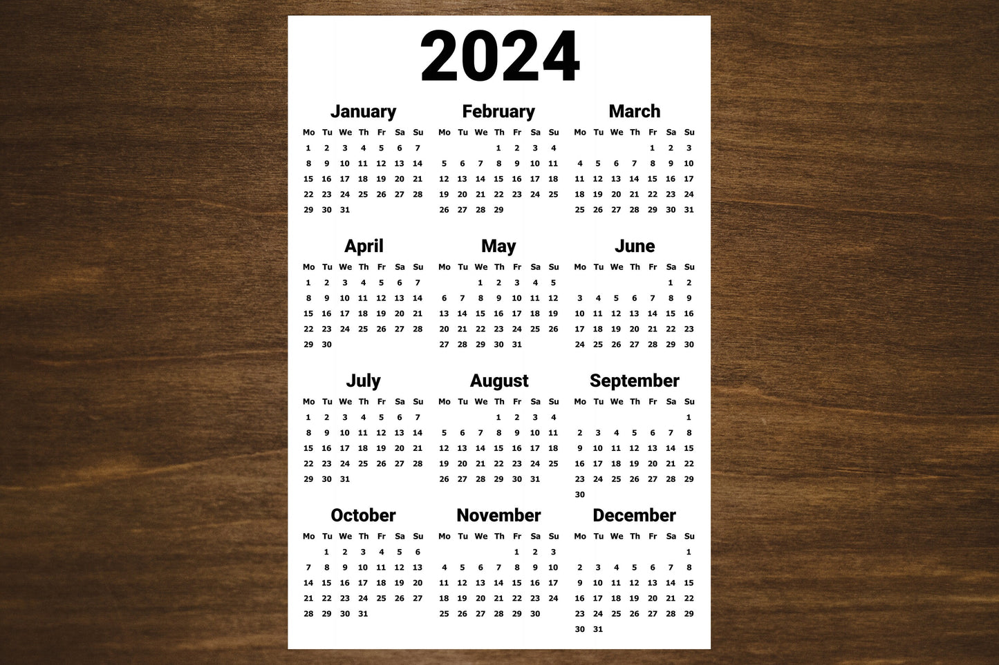 Large Wall Year At A Glance Calendar 16" x 24"