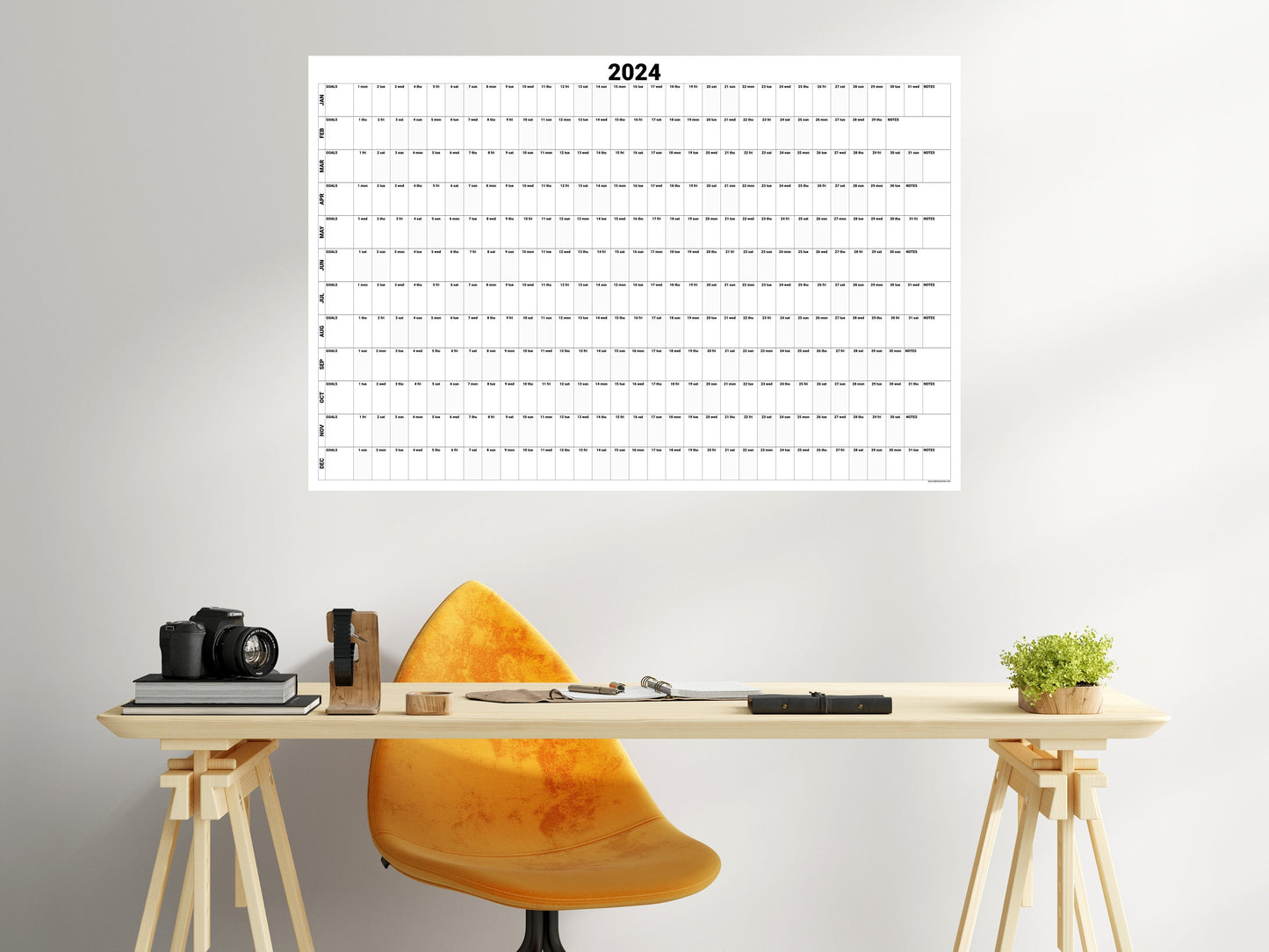 Large Wall Calendar With Goals And Notes Section