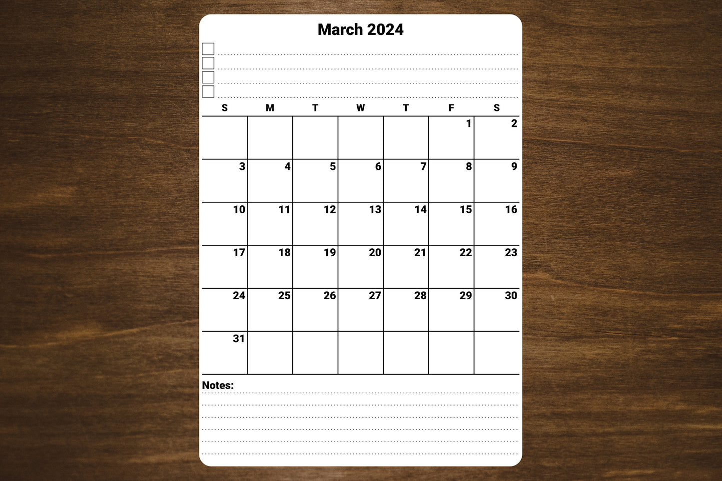 Large Calendar Stickers With Goals and Notes Section