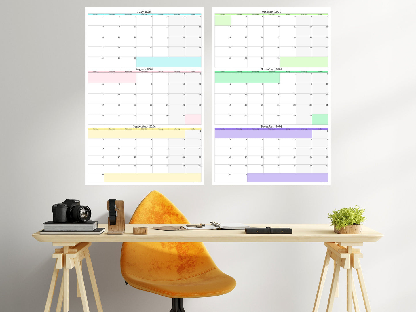 Monday Start Large Single Quarter Wall Calendar With Three Months | Start On Any Month | 24" x 36" or 16" x 24" | Physical Print