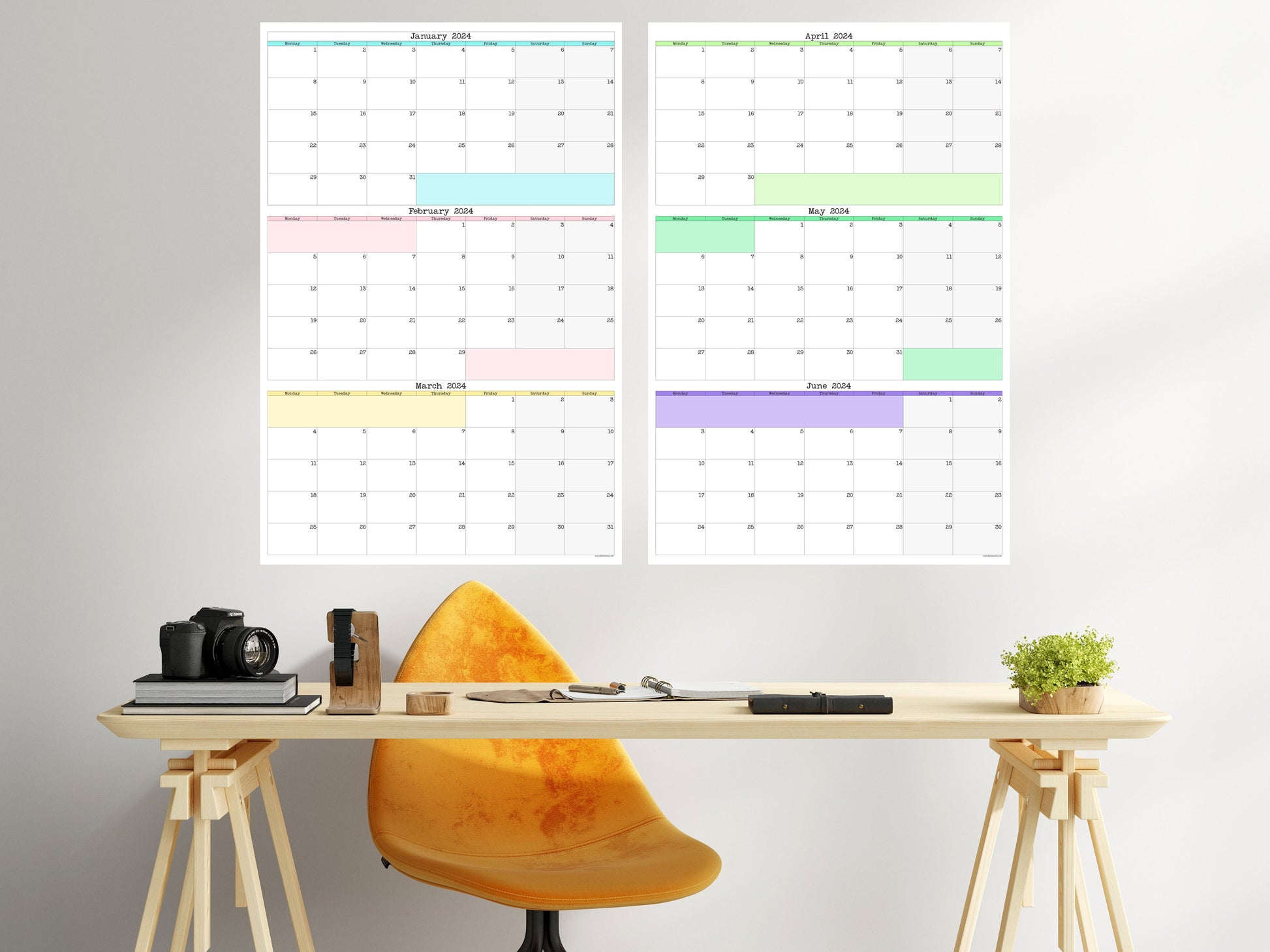Monday Start Large Single Quarter Wall Calendar With Three Months | Start On Any Month | 24" x 36" or 16" x 24" | Physical Print