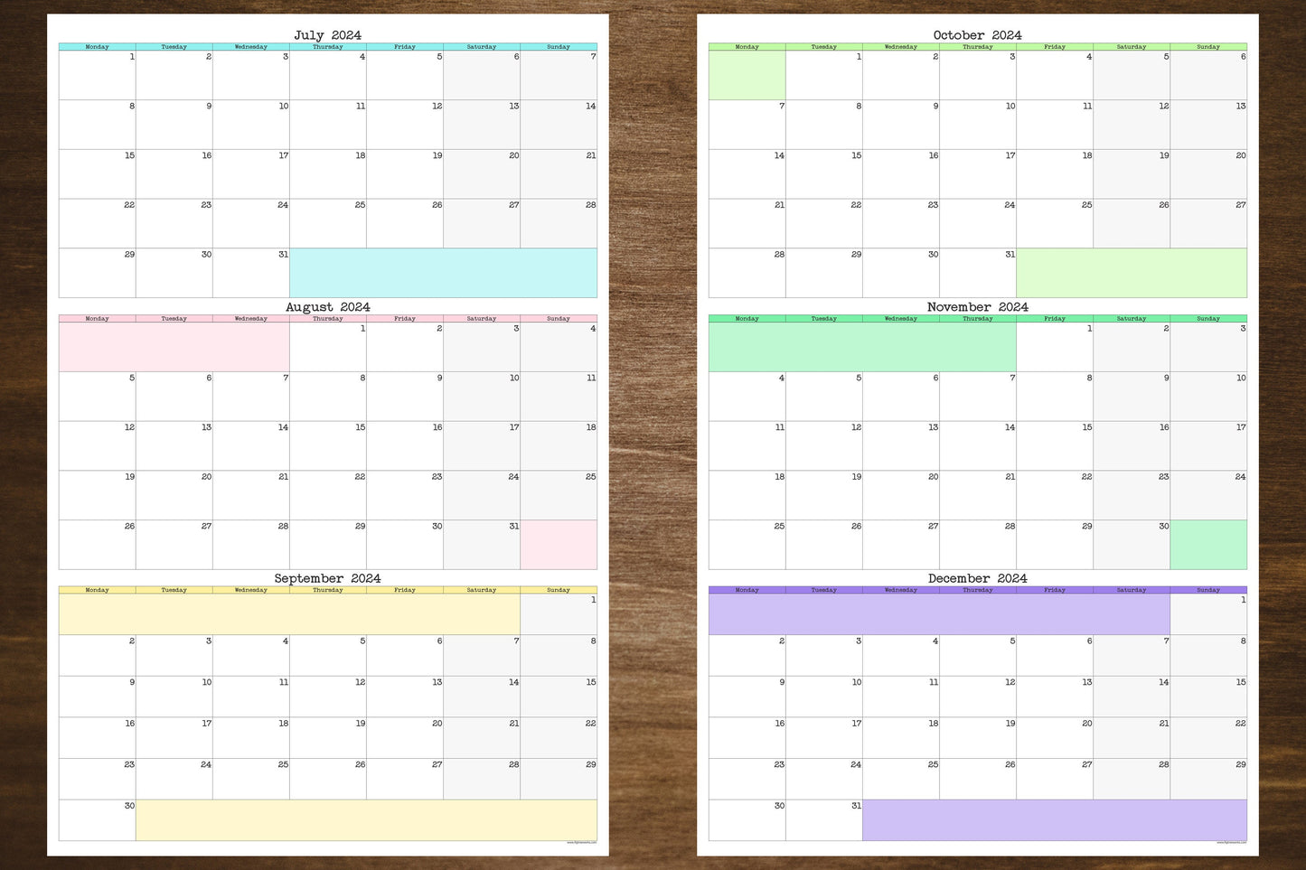 Monday Start Large Single Quarter Wall Calendar With Three Months | Start On Any Month | 24" x 36" or 16" x 24" | Physical Print