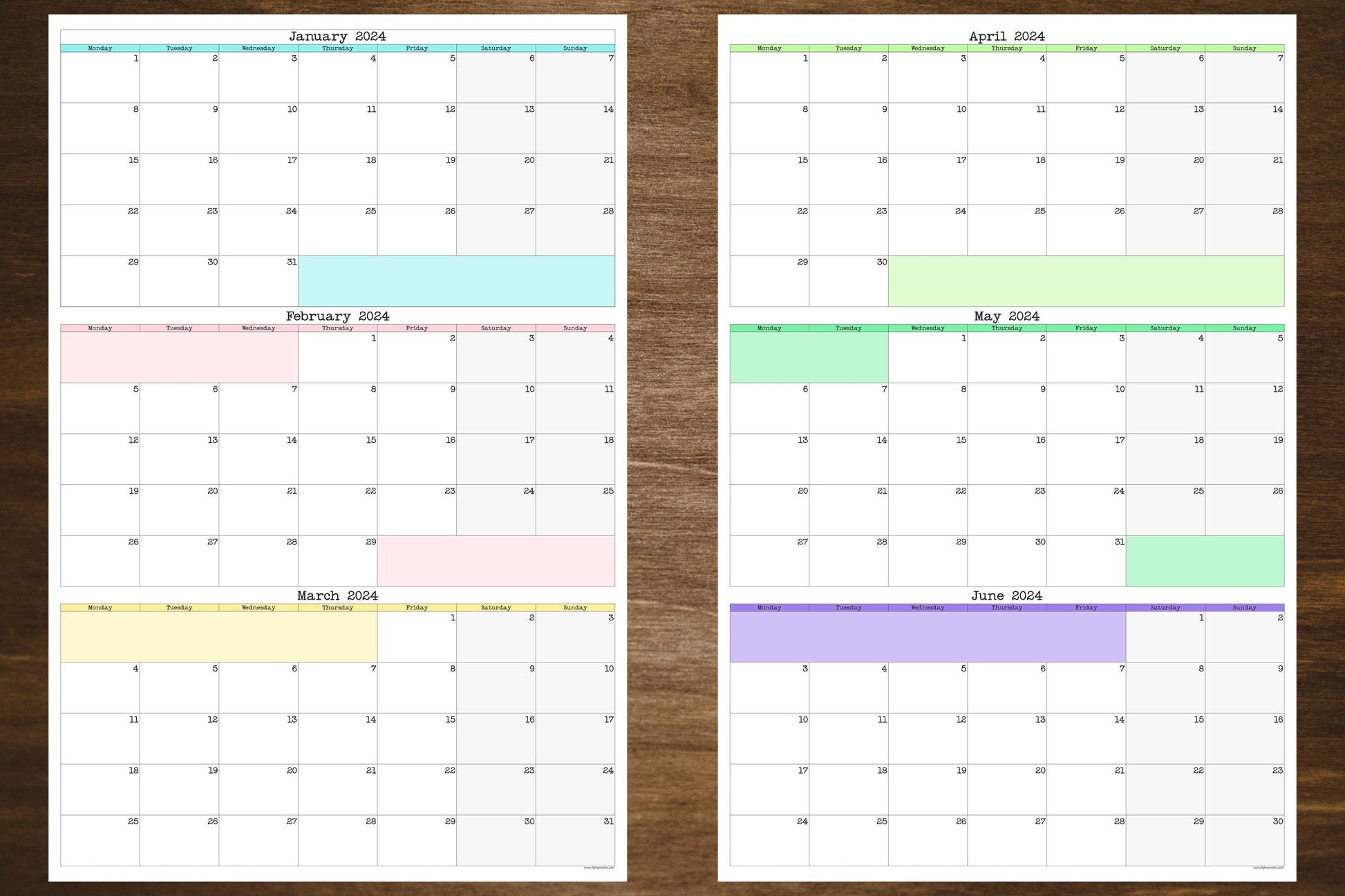 Monday Start Large Single Quarter Wall Calendar With Three Months | Start On Any Month | 24" x 36" or 16" x 24" | Physical Print