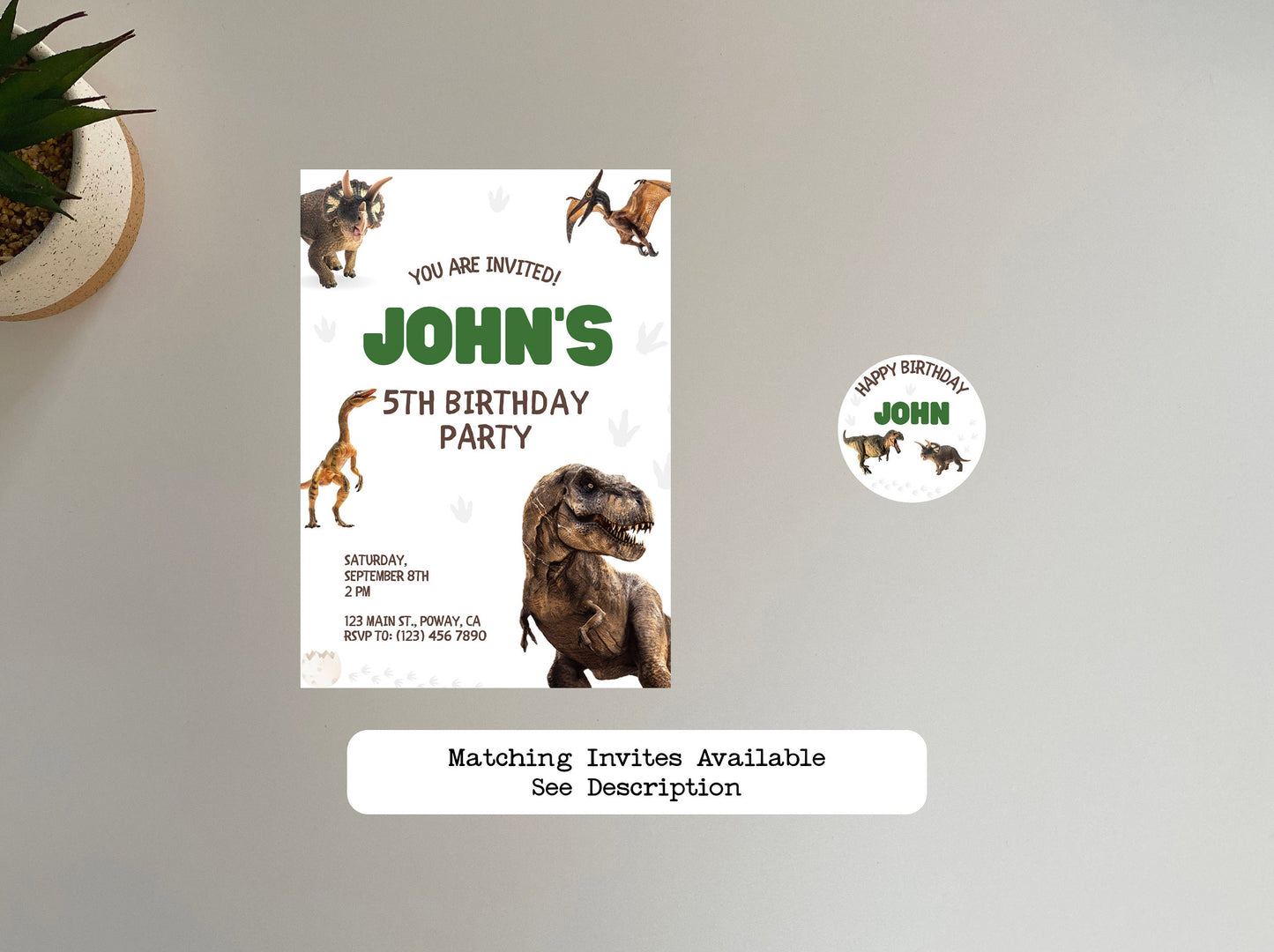 Happy Birthday Round Stickers Style D, Dinosaur Theme, Gift Card Envelope Seals, Gift Wrap Stickers, 2" Circle Stickers