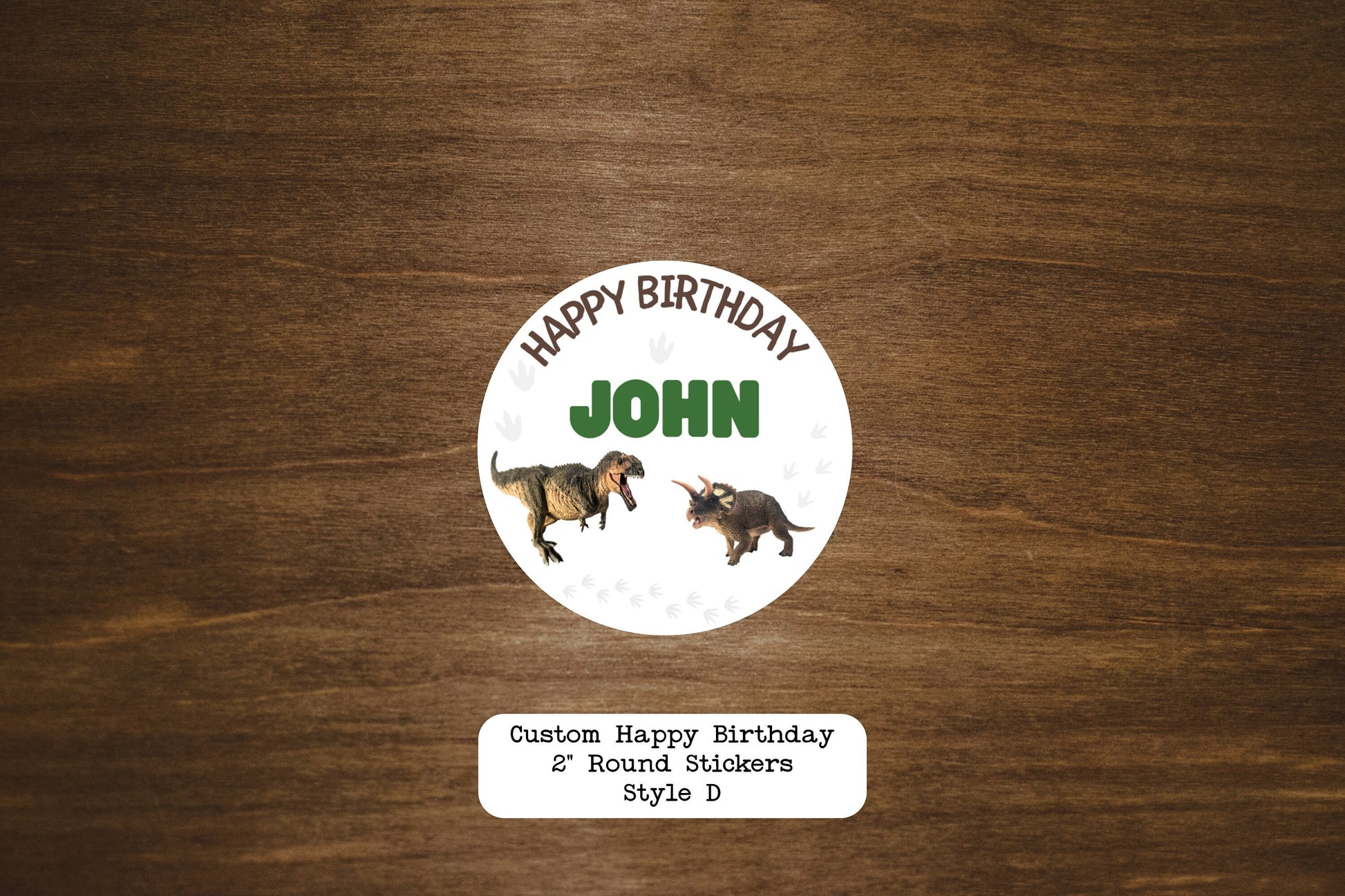 Happy Birthday Round Stickers Style D, Dinosaur Theme, Gift Card Envelope Seals, Gift Wrap Stickers, 2" Circle Stickers