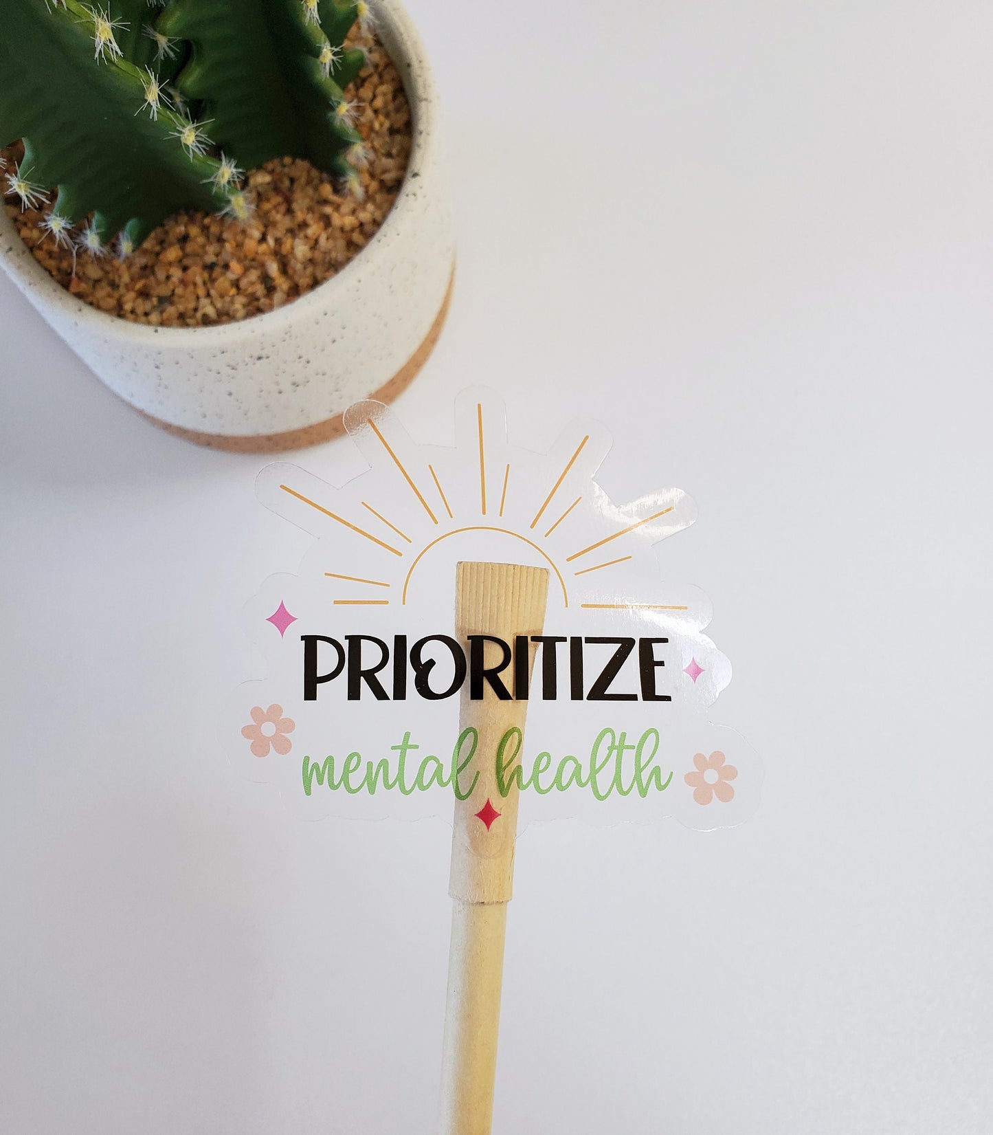 Prioritize Mental Health Vinyl Sticker | Mental Health Sticker | Die Cut, Clear Transparent Vinyl