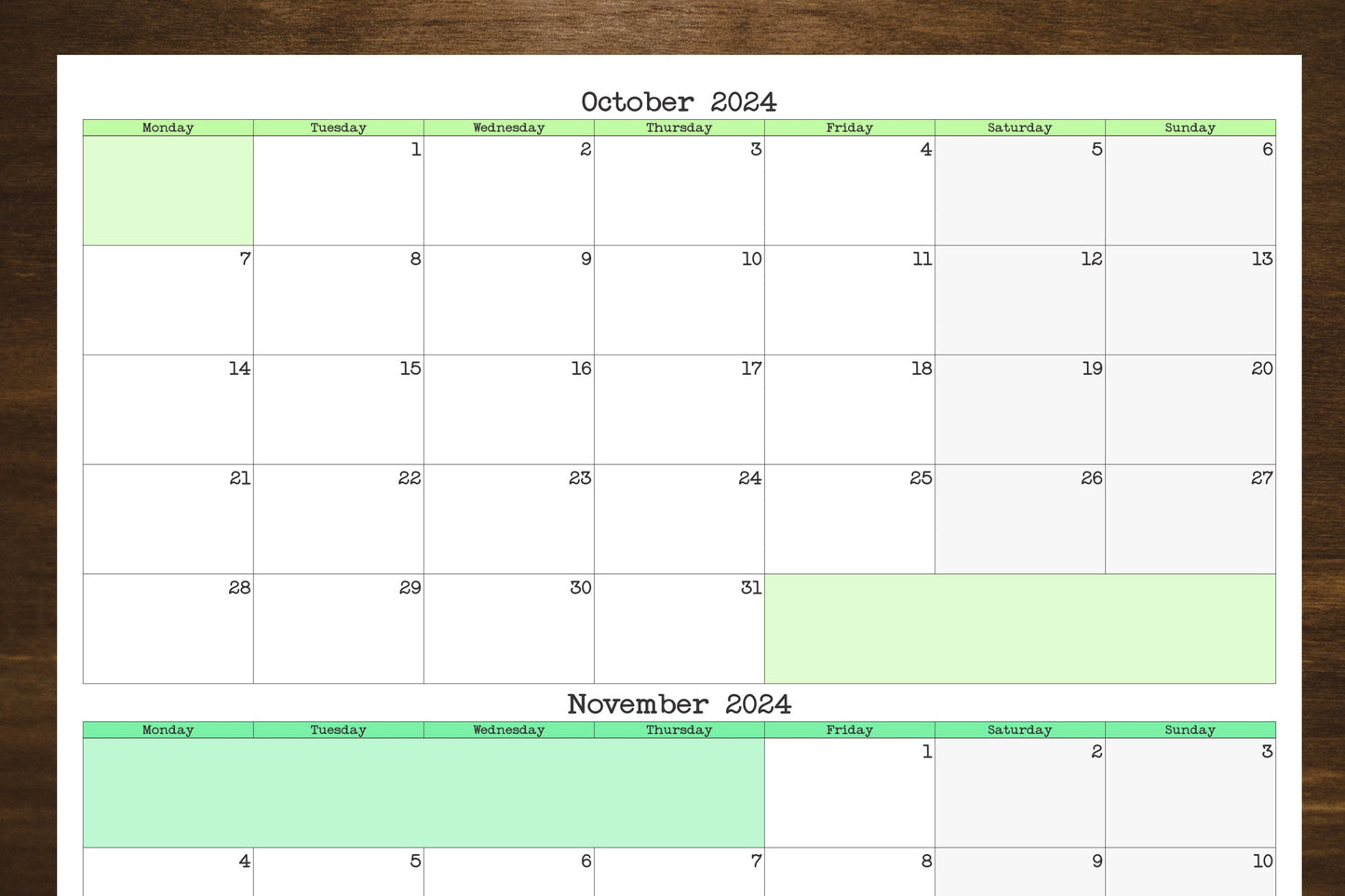 Monday Start Large Single Quarter Wall Calendar With Three Months | Start On Any Month | 24" x 36" or 16" x 24" | Physical Print