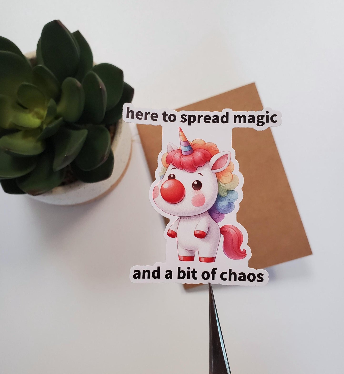 Unicorn Clown Here to Spread Magic and a Bit of Chaos Vinyl Sticker | Unicorn Sticker | Clown Sticker | Die Cut, Glossy Vinyl