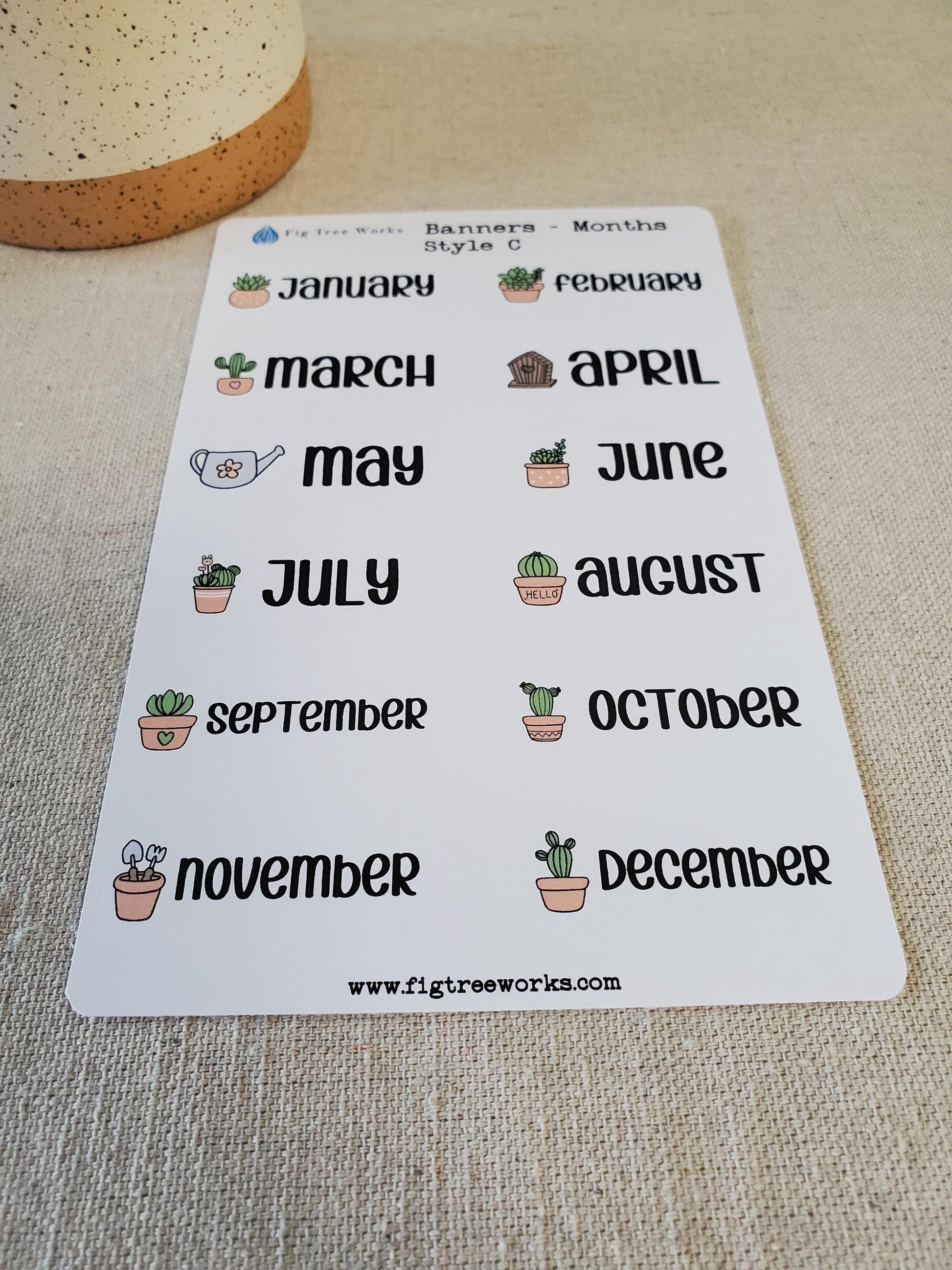 Months Banner Sticker Sheet | Month Header Stickers for Planners, Journals and Calendars | Kiss Cut, Matte Finish | Style C