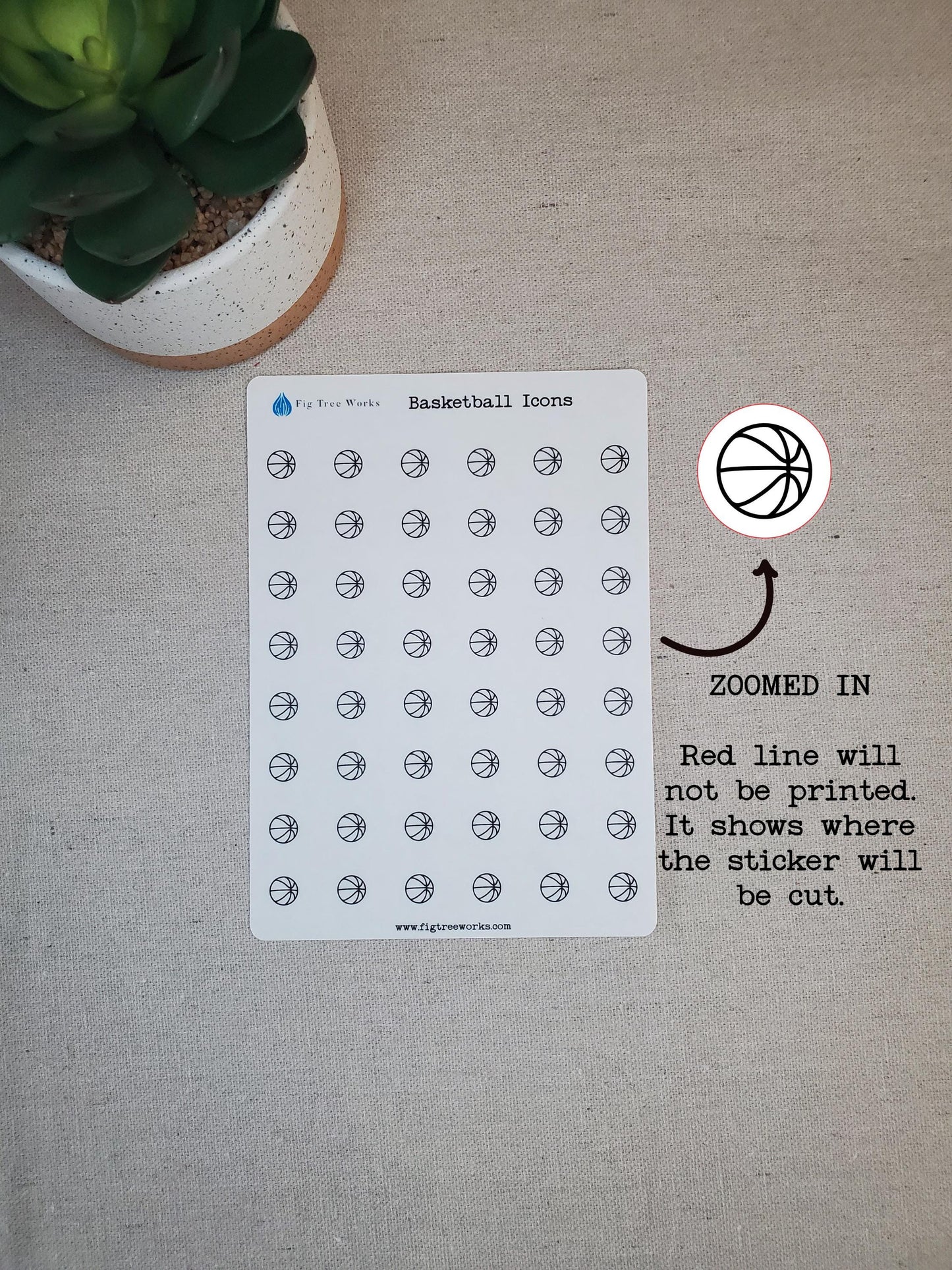 Basketball Icon Stickers, Sports Icon Stickers for Planners, Journals, and Notebooks | 7 Colors To Choose From | Kiss Cut, Matte Finish