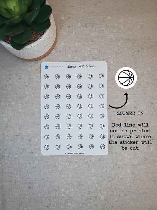 Basketball Icon Stickers, Sports Icon Stickers for Planners, Journals, and Notebooks | 7 Colors To Choose From | Kiss Cut, Matte Finish