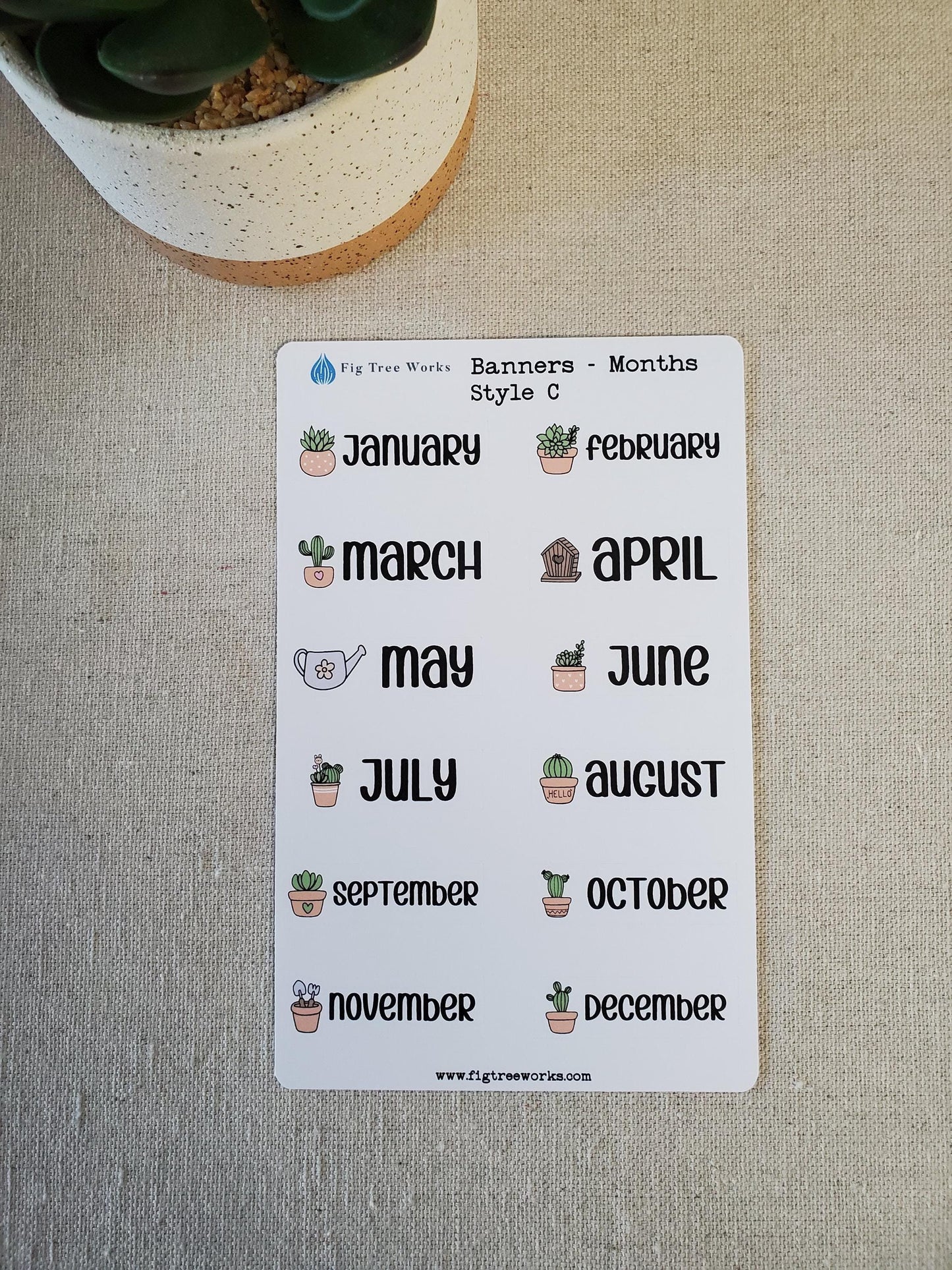 Months Banner Sticker Sheet | Month Header Stickers for Planners, Journals and Calendars | Kiss Cut, Matte Finish | Style C