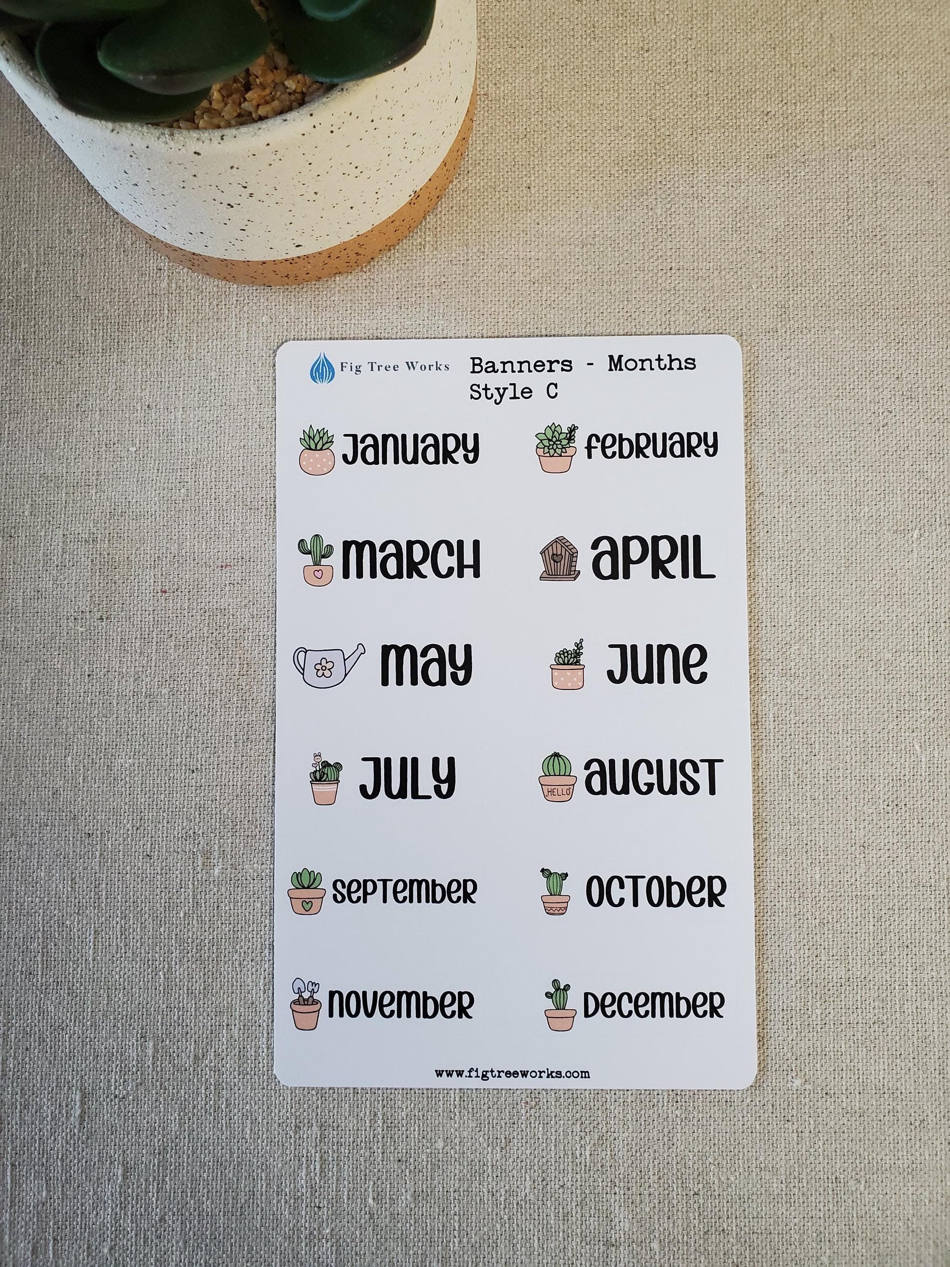 Months Banner Sticker Sheet | Month Header Stickers for Planners, Journals and Calendars | Kiss Cut, Matte Finish | Style C