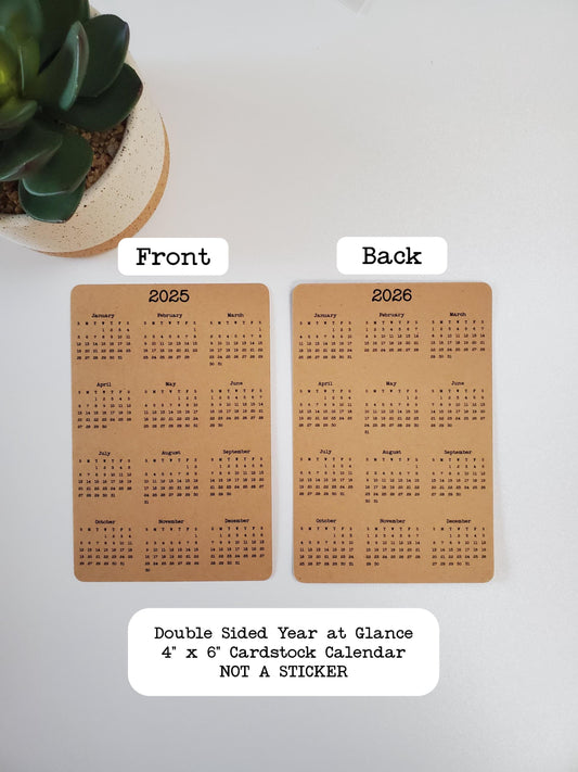Double Sided Year At A Glance Cardstock Calendar With 2 Years 4" x 6"