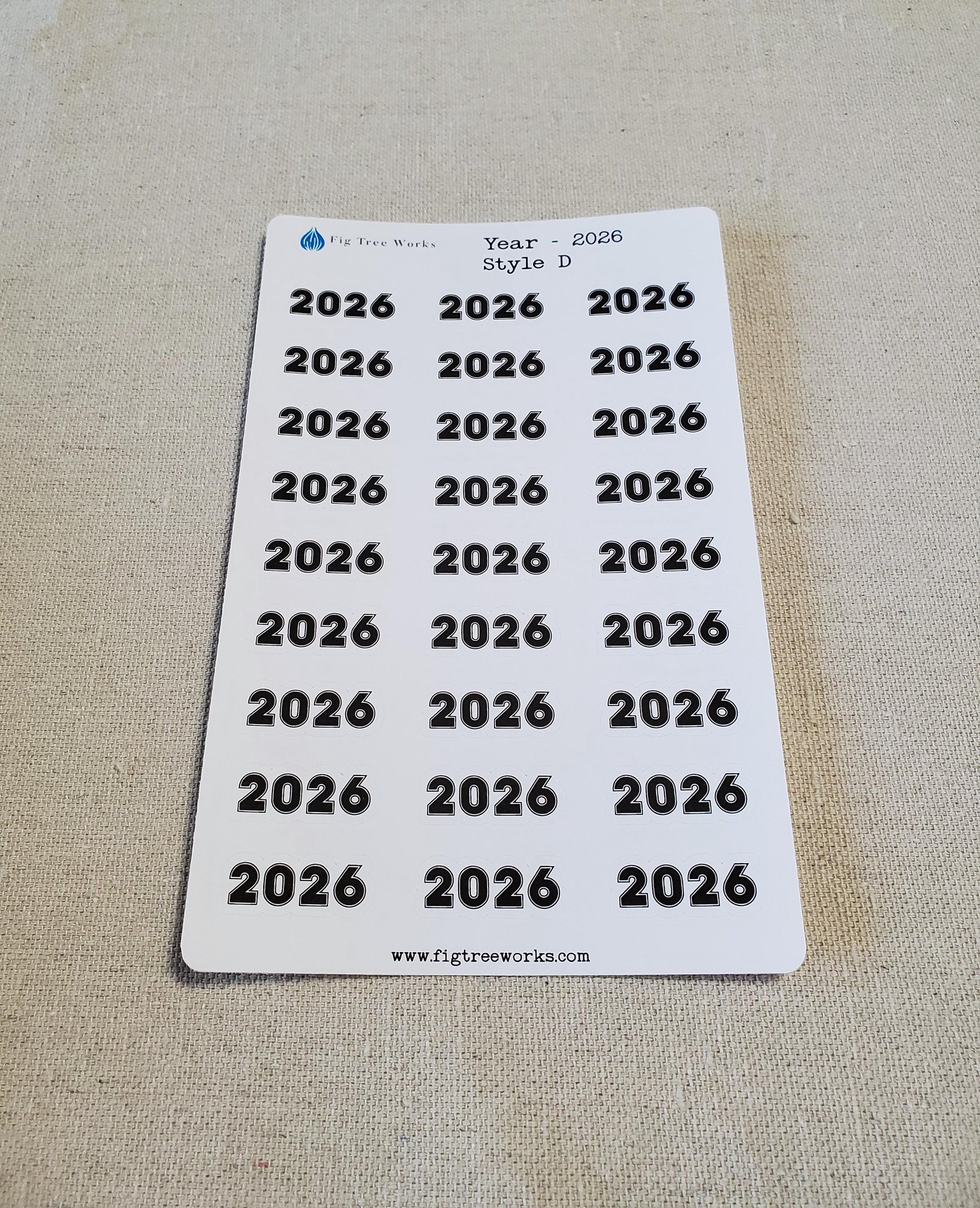 Year Stickers for Calendars, Planners, Journals | Kiss Cut, Matte Finish | Style D