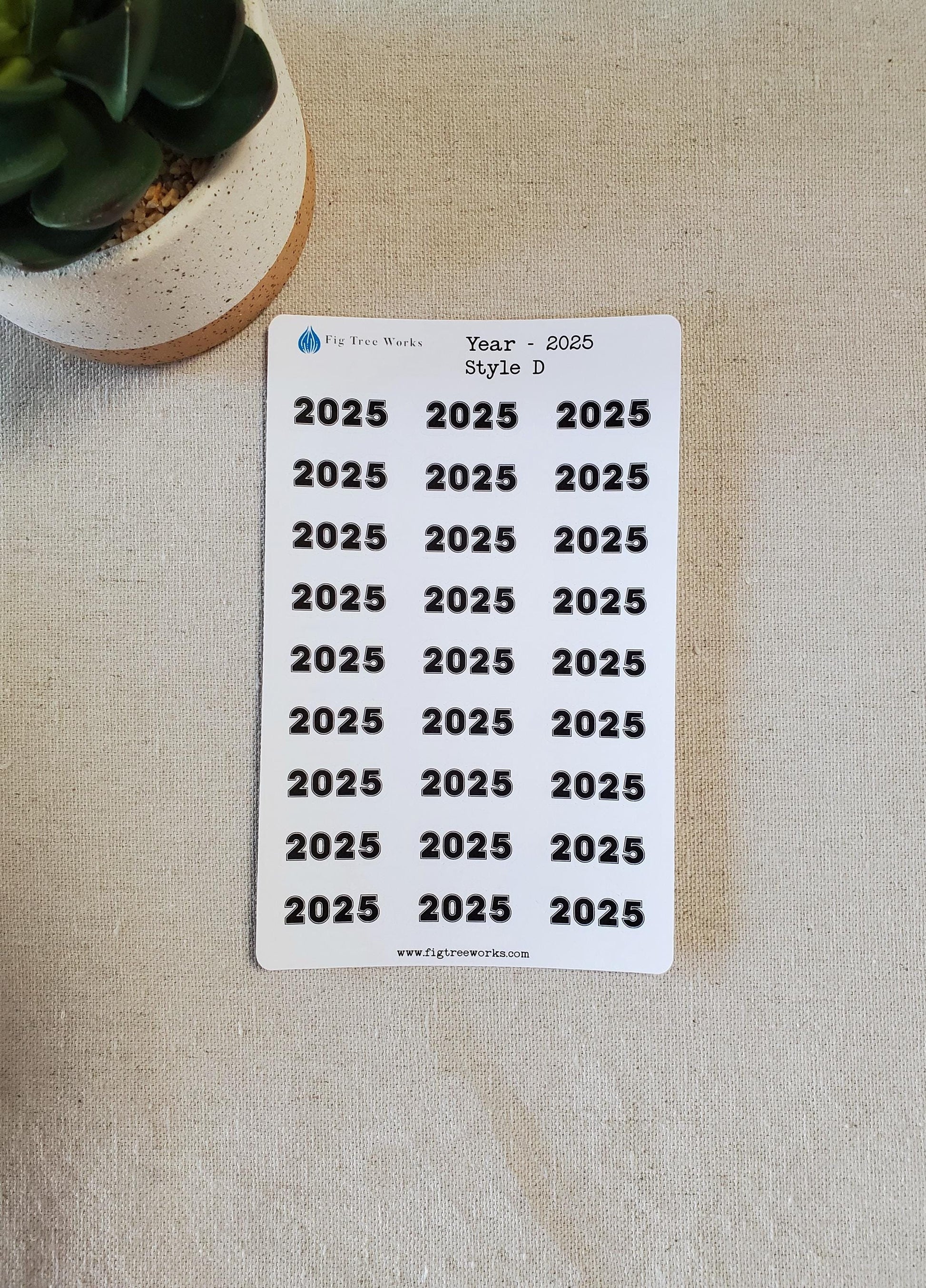 Year Stickers for Calendars, Planners, Journals | Kiss Cut, Matte Finish | Style D