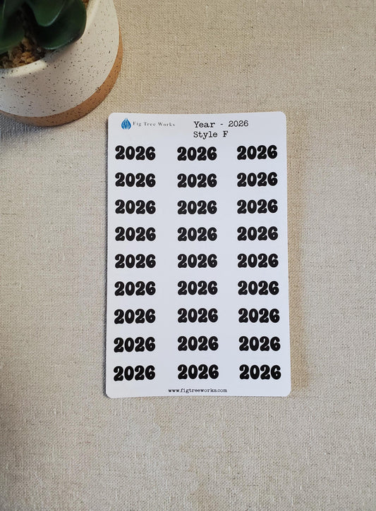 Year Stickers for Calendars, Planners, Journals | Kiss Cut, Matte Finish | Style F