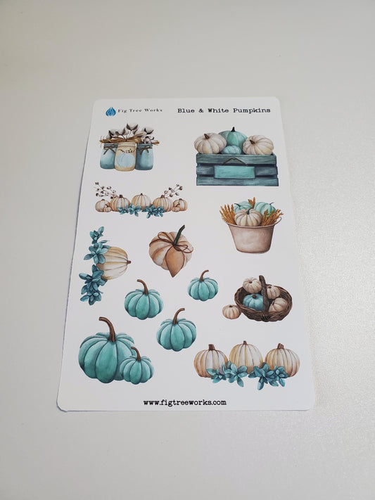 Blue and White Pumpkins Sticker Sheet