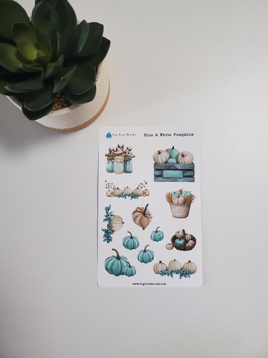Blue and White Pumpkins Sticker Sheet