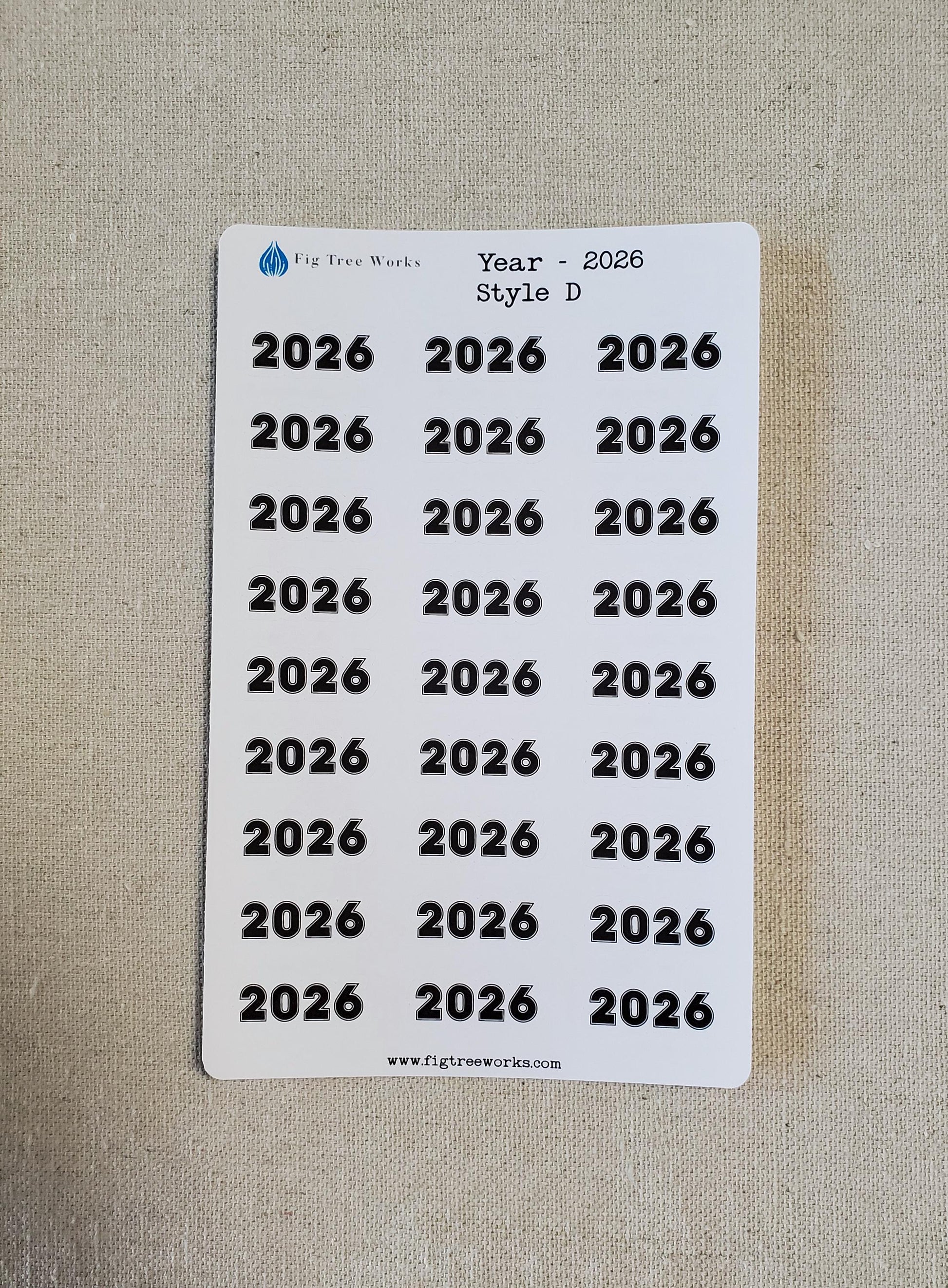 Year Stickers for Calendars, Planners, Journals | Kiss Cut, Matte Finish | Style D