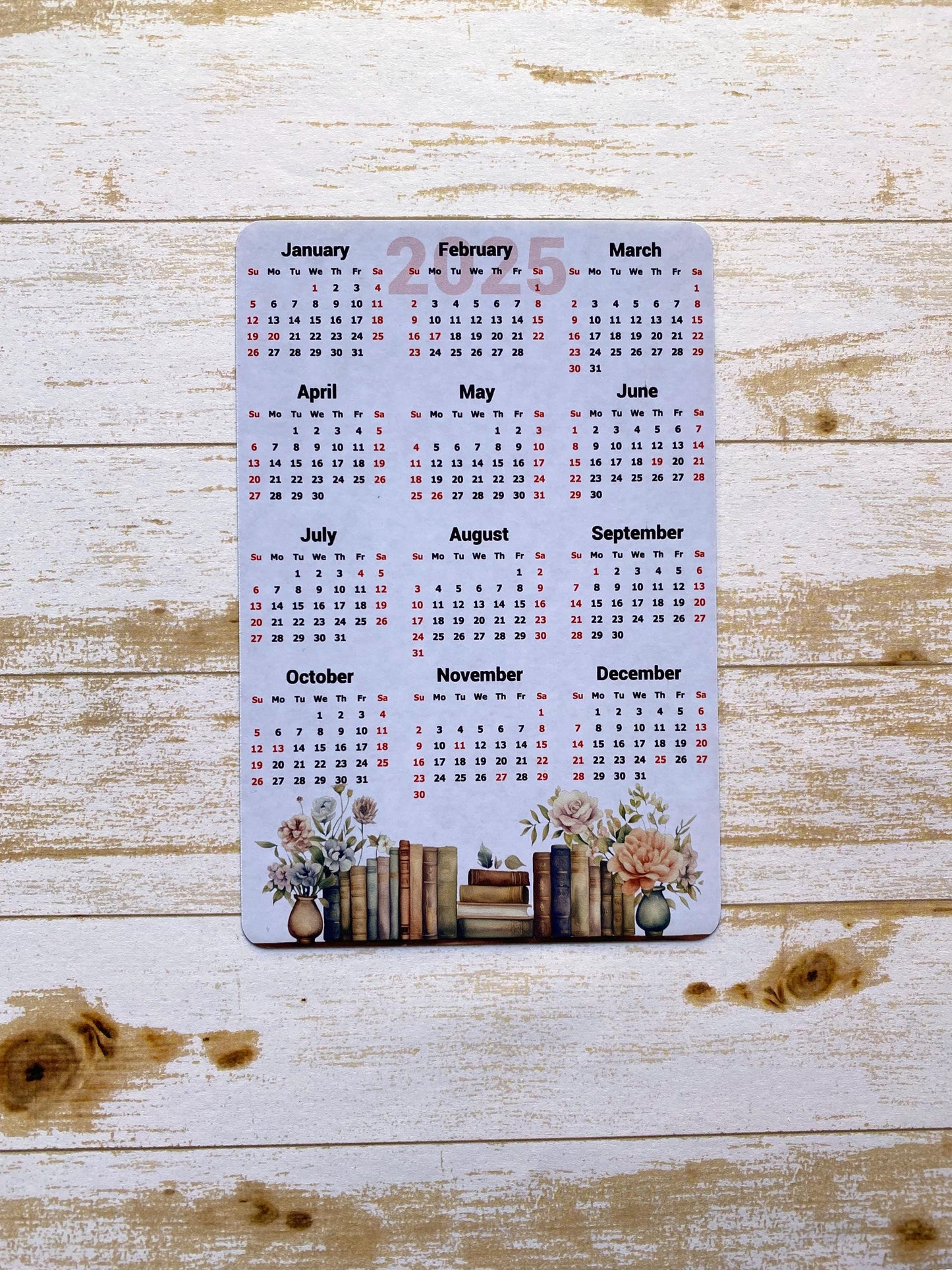 Calendar Magnet With Books Design 4" x 6" Start On Any Month | Year at a Glance | Glossy Magnetic Calendar for Fridge