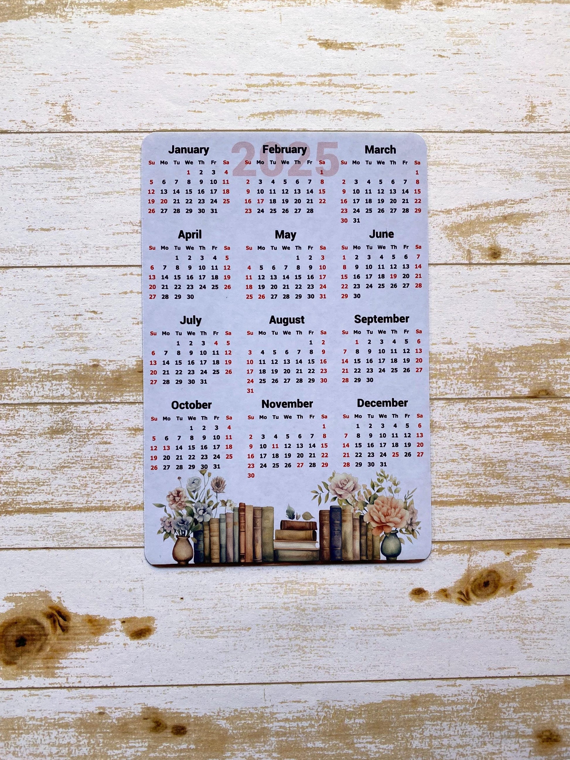 Calendar Magnet With Books Design 4" x 6" Start On Any Month | Year at a Glance | Glossy Magnetic Calendar for Fridge