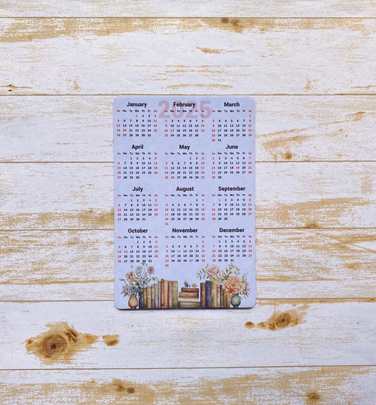 Calendar Magnet With Books Design 4" x 6" Start On Any Month | Year at a Glance | Glossy Magnetic Calendar for Fridge