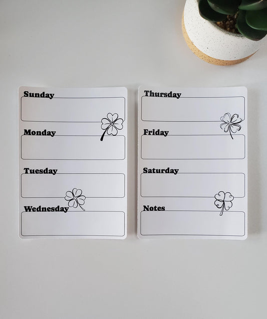 Two Page Undated Weekly Stickers Starts Sunday or Monday | Two Stickers Per Week | Clovers Shamrock Design | 5" x 7"