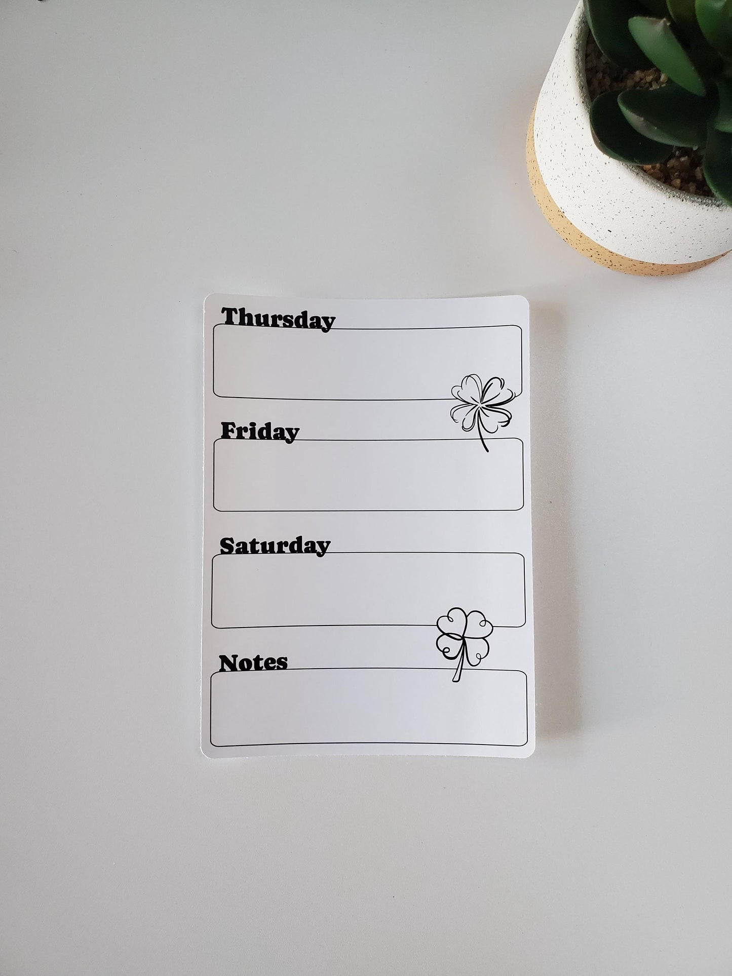 Two Page Undated Weekly Stickers Starts Sunday or Monday | Two Stickers Per Week | Clovers Shamrock Design | 5" x 7"