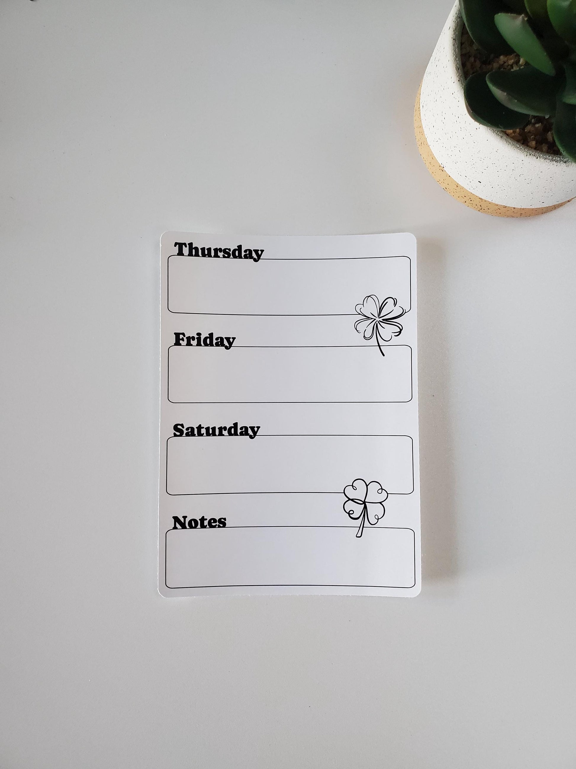 Two Page Undated Weekly Stickers Starts Sunday or Monday | Two Stickers Per Week | Clovers Shamrock Design | 5" x 7"