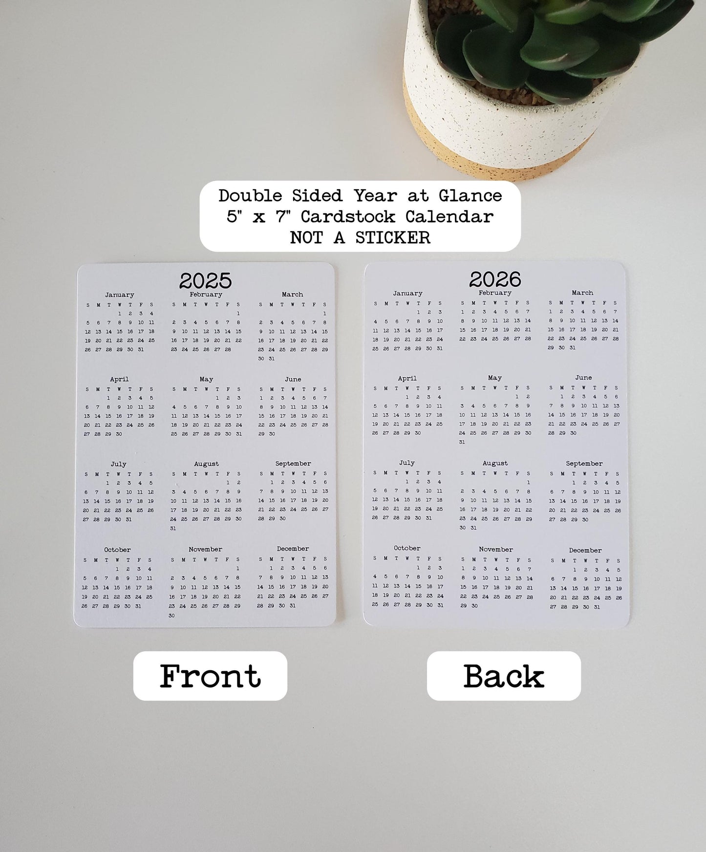 Year At A Glance Cardstock Calendar Double Sided