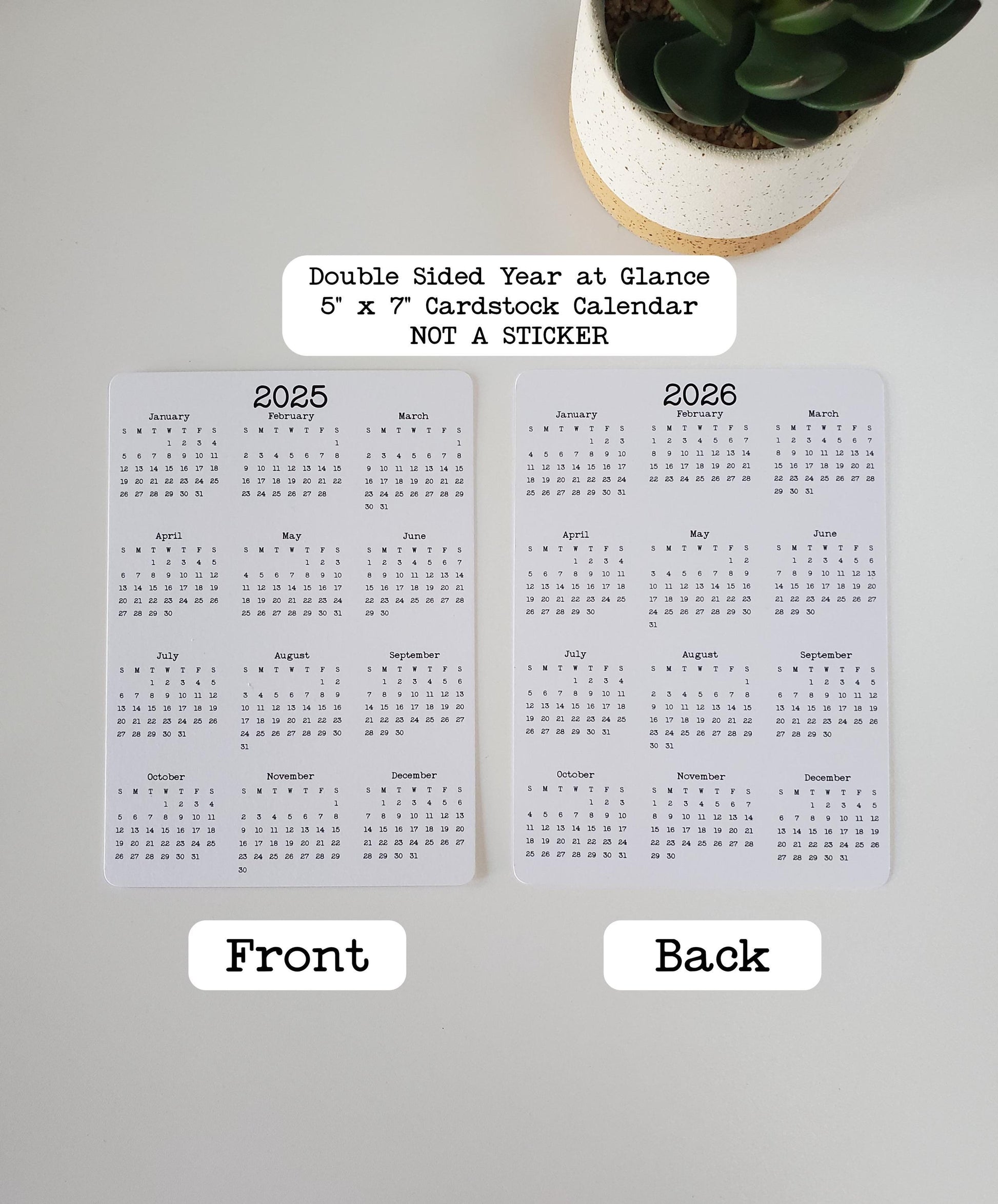 Year At A Glance Cardstock Calendar Double Sided