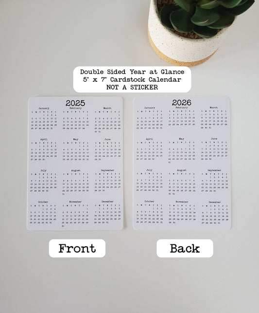 Year At A Glance Cardstock Calendar Double Sided