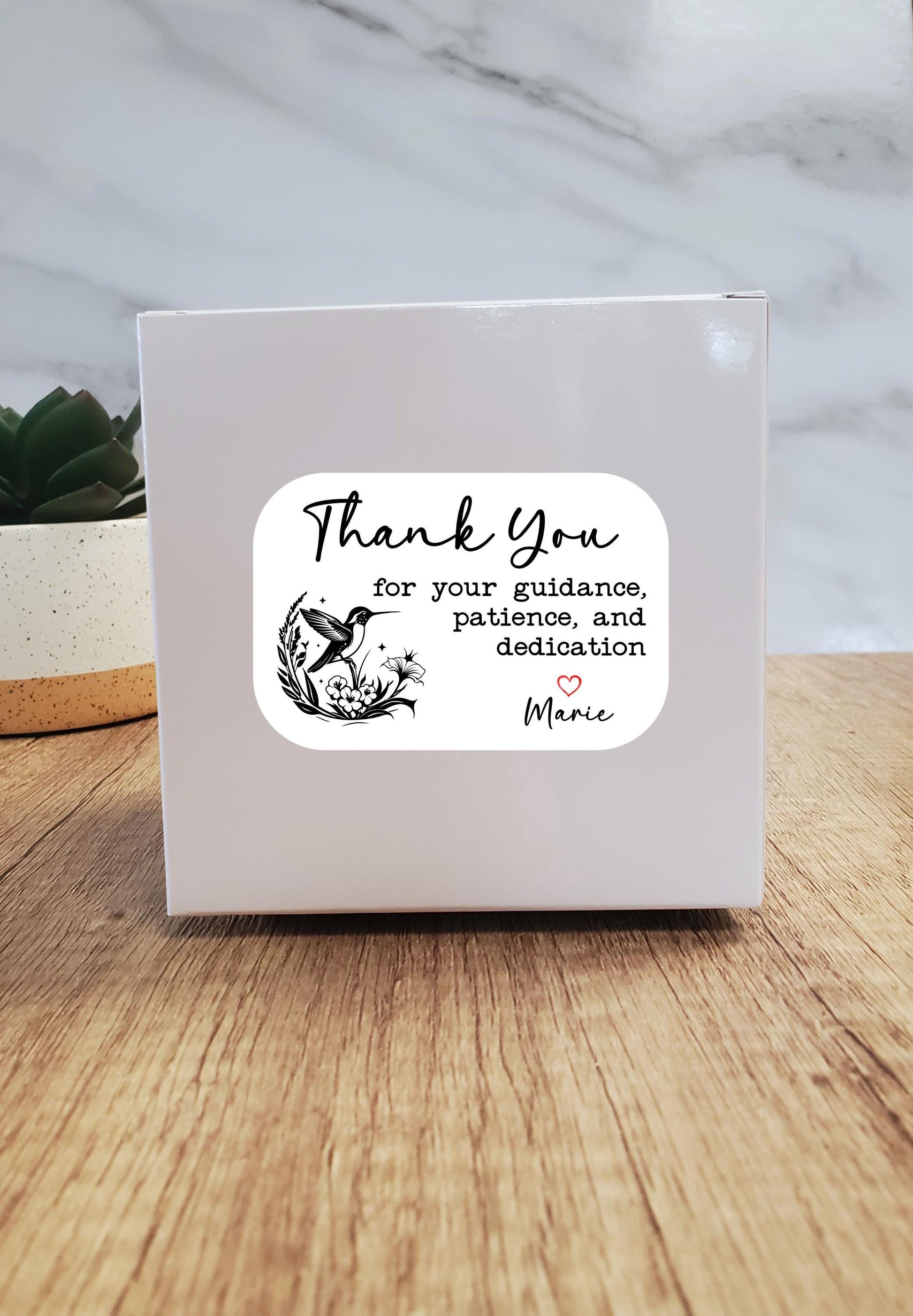 Hummingbird Thank You Label Sticker for Teachers, Staff, Mentors, Managers, Supervisors | Customizable Name | 3" x 2" Label