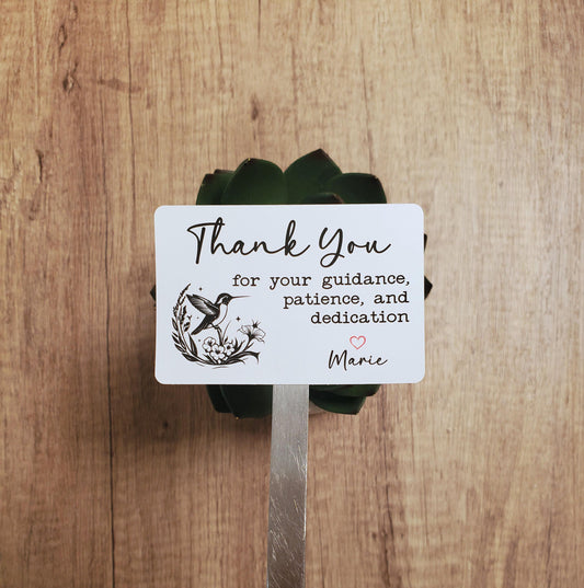 Hummingbird Thank You Label Sticker for Teachers, Staff, Mentors, Managers, Supervisors | Customizable Name | 3" x 2" Label